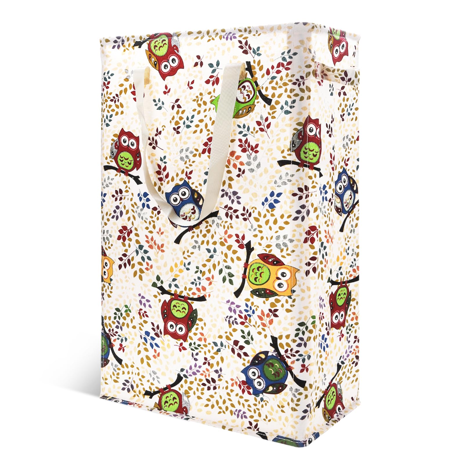 Odonata Slim Laundry Hamper Handles Collapsible Laundry Basket Thin Dirty Clothes Basket Narrow Laundry Bag Foldable Dirty Hamper 48L (Owl)