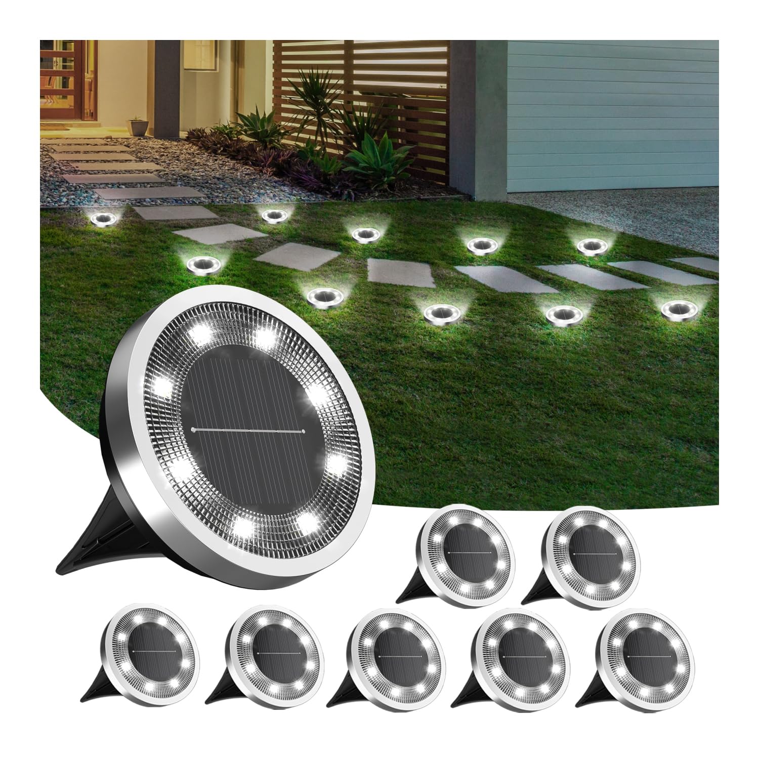 INCX Solar Ground Lights, 8 Pack Solars Light Outdoor Waterproof, Solar Garden Lights Landscape Lighting for Patio Pathway Lawn Yard Deck Driveway Walkway, Cold White