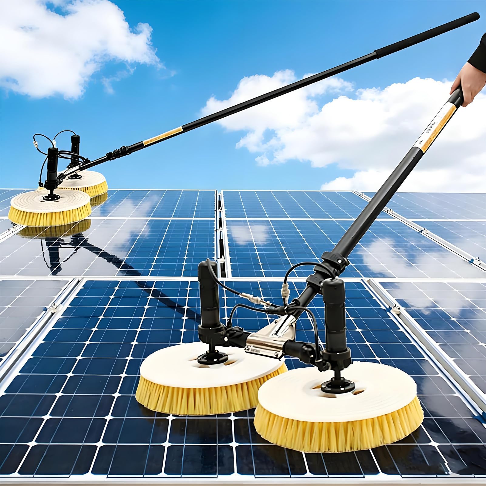Cepillo eléctrico de Doble Cabezal para Limpieza de Paneles solares con cepillos giratorios de 70 cm de Ancho y diseño de Alta Velocidad con rotación contraria. 2M(6.5ft)-Mainspower