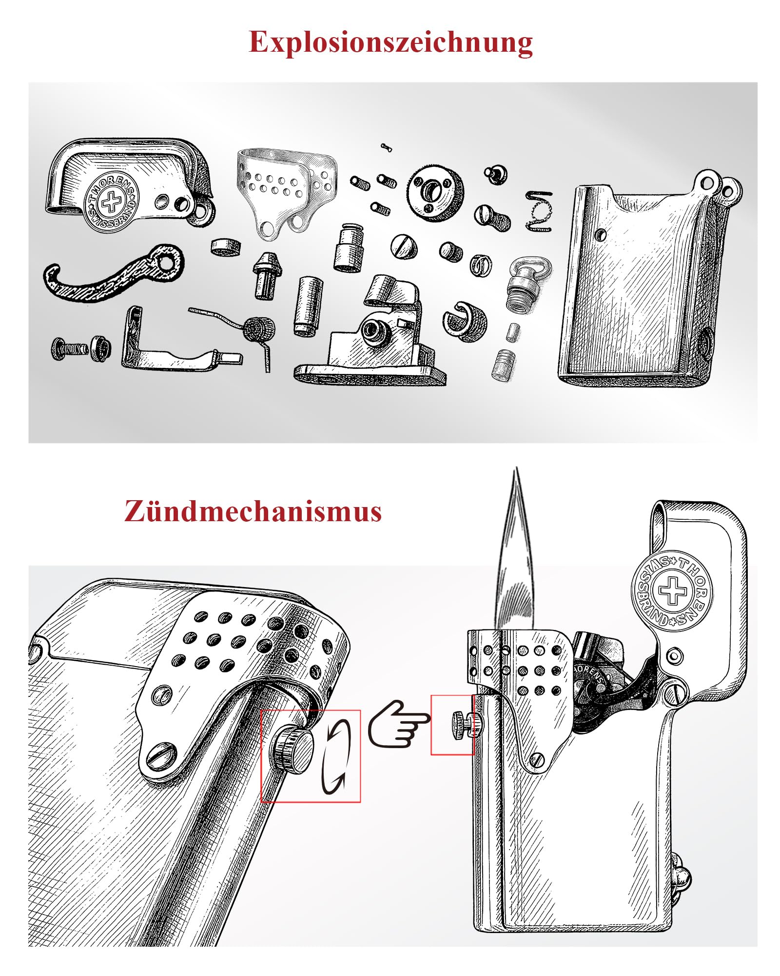 THORENS Gen 5 - Single Claw - Storm(Side-Fill)- Silver Sturmfeuerzeug | Messing, Benzin, Vintage, Retro, nachfüllbar, Softflame, Autozündung, Camping, Sammlergeschenk für Ehemann, Vater, Freund