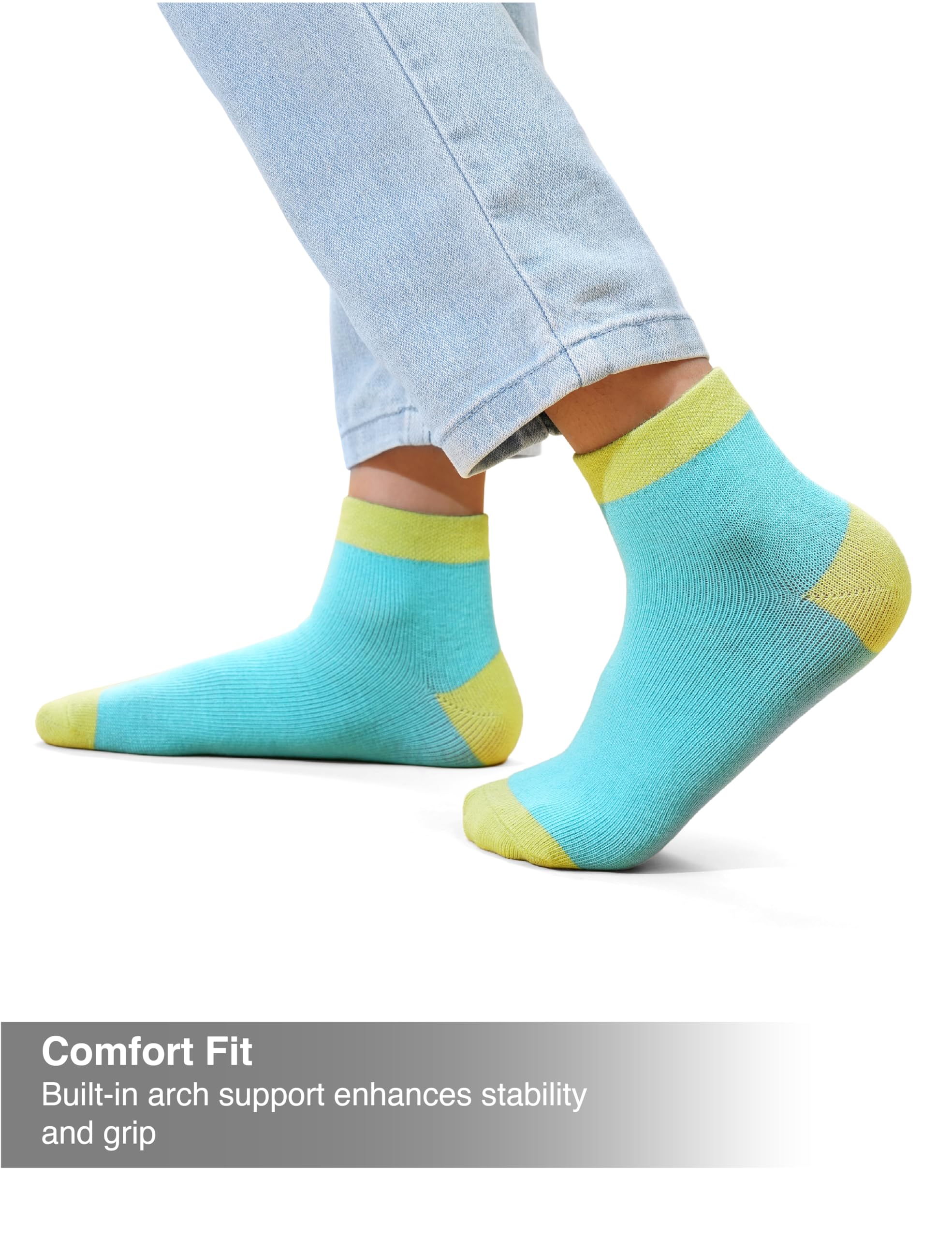 Amazon Brand - Symbol Kids Ankle Length Cotton Socks (Unisex)_KD-SCU-SS25-201_3 Blue + 1 White + 1 Green + 1 Sky Blue_9-11 Years 1