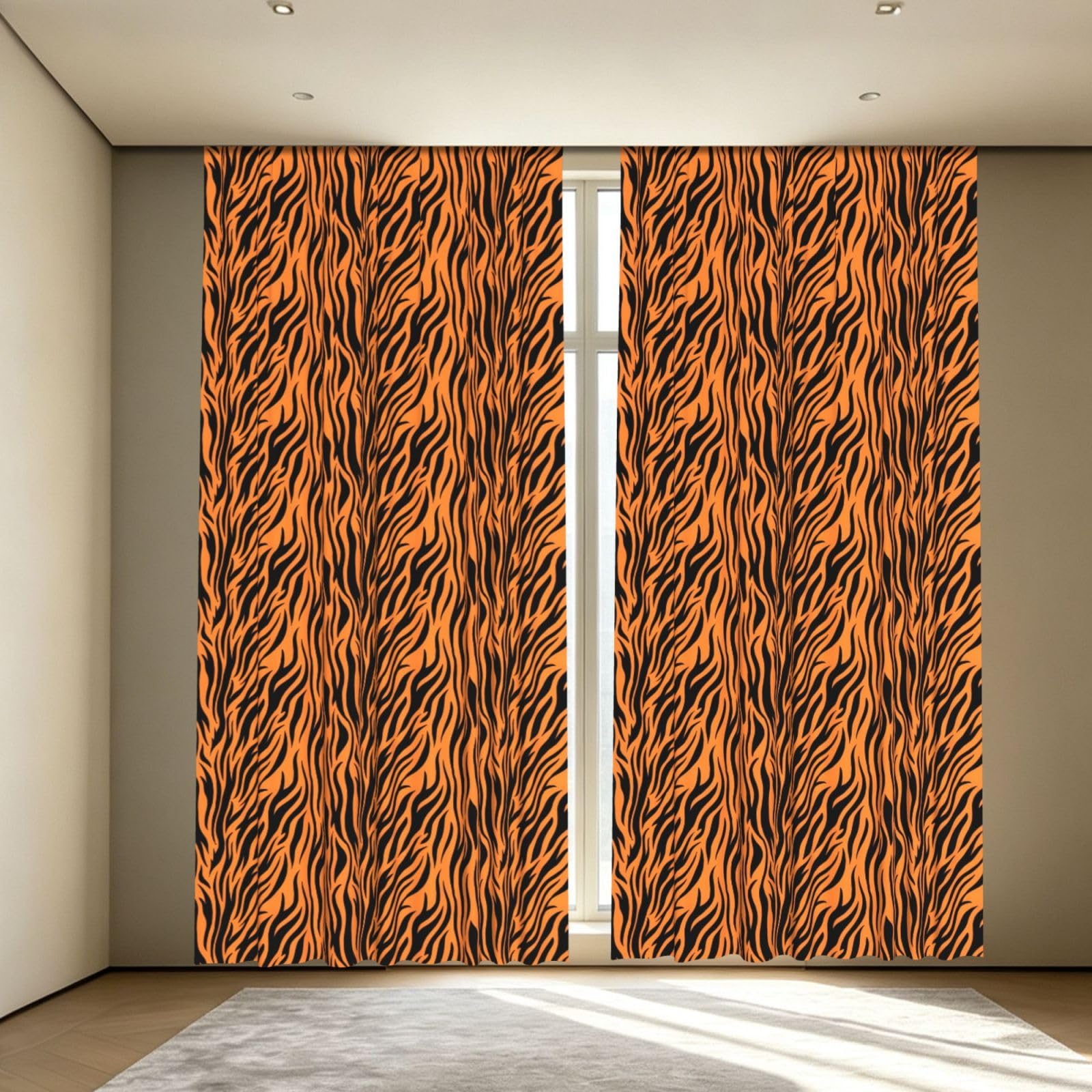 Yyoretp Tiger Stripes Orange Pattern Print Blackout Curtains for Living Room Bedroom Thermal Insulated Window Drapes.