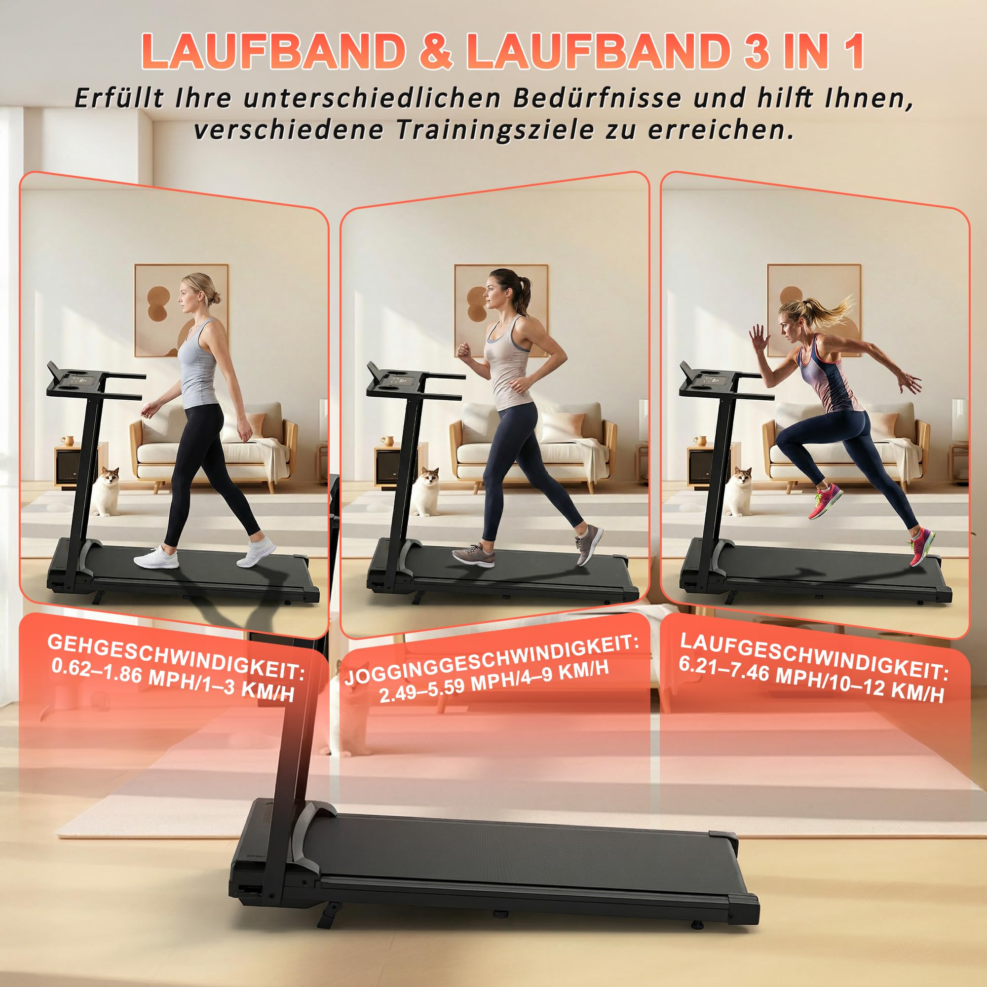 Walking Pad, 1-12 km/h Laufband für Zuhause mit 9% Steigung, 3,0 HP Laufband mit LED-Anzeige, Doppelte Stoßdämpfung, Maximale Gewichtsbelastung 120 kg, für den Einsatz zu Hause und im Büro Geeignet.