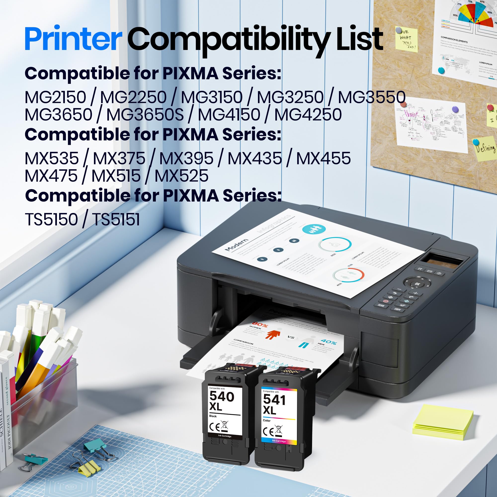 540XL and 541XL Ink Cartridges Twin Pack Replacement for Canon 540 and 541 Ink Cartridges PG-540XL Black CL-541XL Colour Printer Ink for Canon Pixma TS5150 TS5151 MG3600 TS5100 MG3650 MG3650S(2-Pack) — view 4