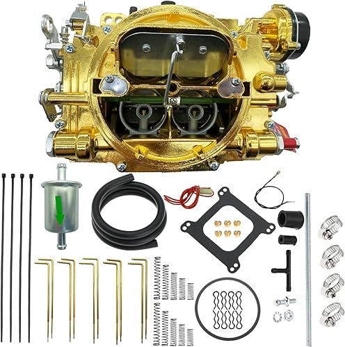 Trucktok 9906 Repuesto de carburador de 4 barriles para brida cuadrada de carburador de estrangulador eléctrico de 600 CFM (dorado)
