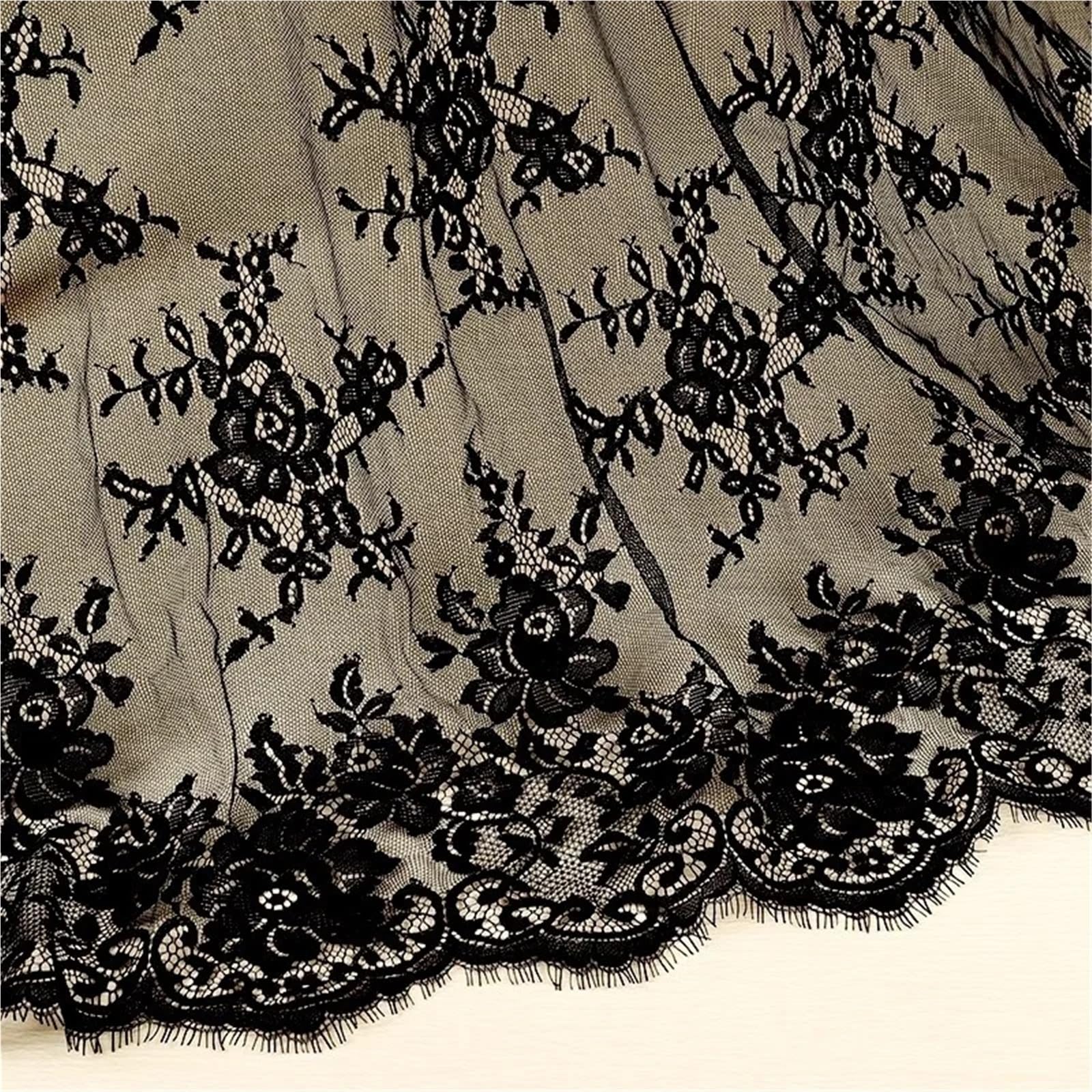 Polyester-Chiffon, Spitzenstoff 150 cm x 3 Meter Polyester(Black)