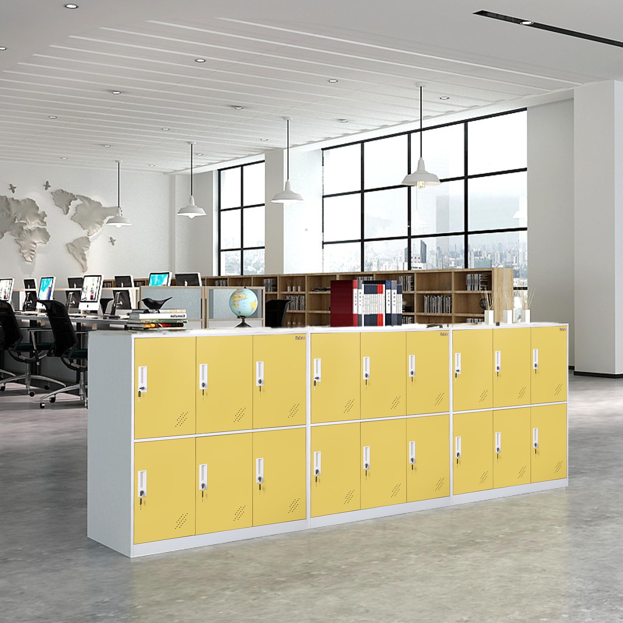 MECOLOR Schließfach für Mitarbeiter, Metallspind für Büro, Fitnessstudio-Schließfächer, abschließbares Stahl-Schließfach für zu Hause … (6D, gelb)