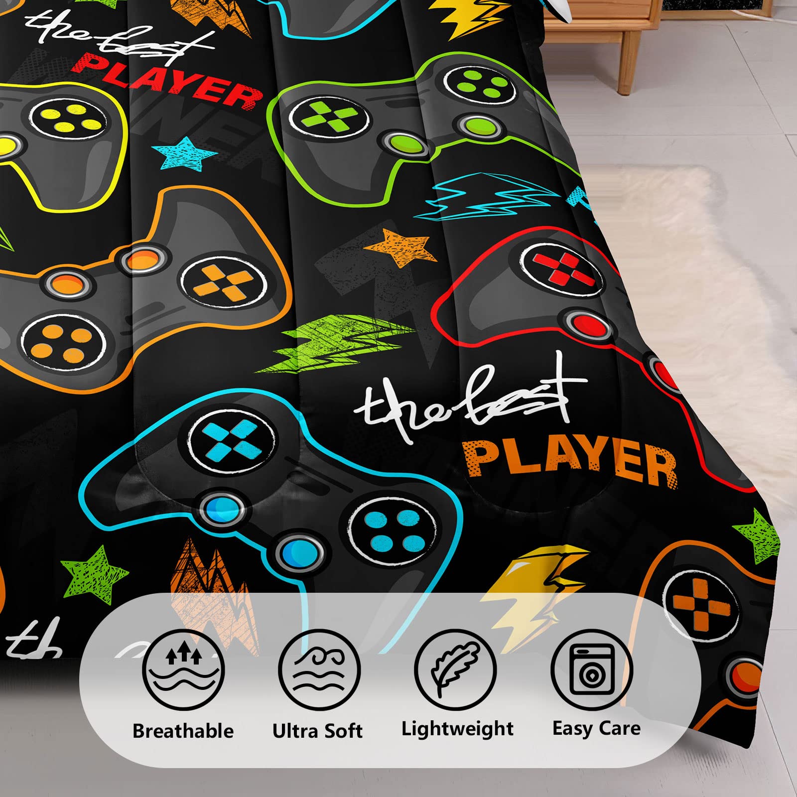 Z.Jian HOME 6 Pieces Gaming Bedding Set Full Size for Boys Gamer Comforter Set for Boys Girls Kids Teens 6 Piece Bed in A Bag Video Game Bedding for Gamer Room Decorative Full25