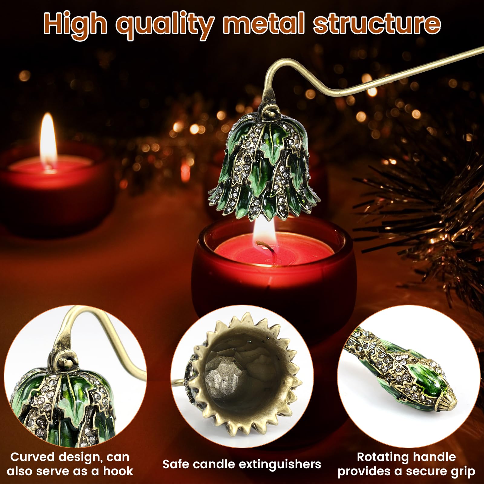 Spegnitoio Per Candele Con Manico Lungo – Design Floreale Vintage In Metallo Smaltato (Verde 17 Cm) - 2