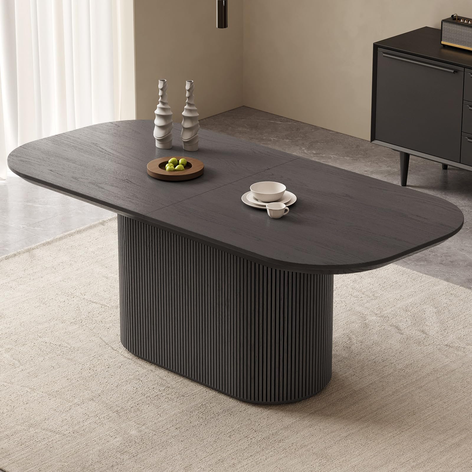 70" Oval Dining Table for 2-6 Person, Modern Black Kitchen Table, Luxury Rectangular Dinner Table, Dining Table for Kitchen, Living Room, Breakfast