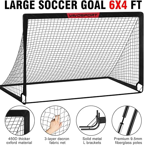 Miniatura 3 de Juego de porterías de fútbol para niños para patio trasero  2 de 6 x 4 pies, equipo de entrenamiento de portería de fútbol portátil, red de fútbol