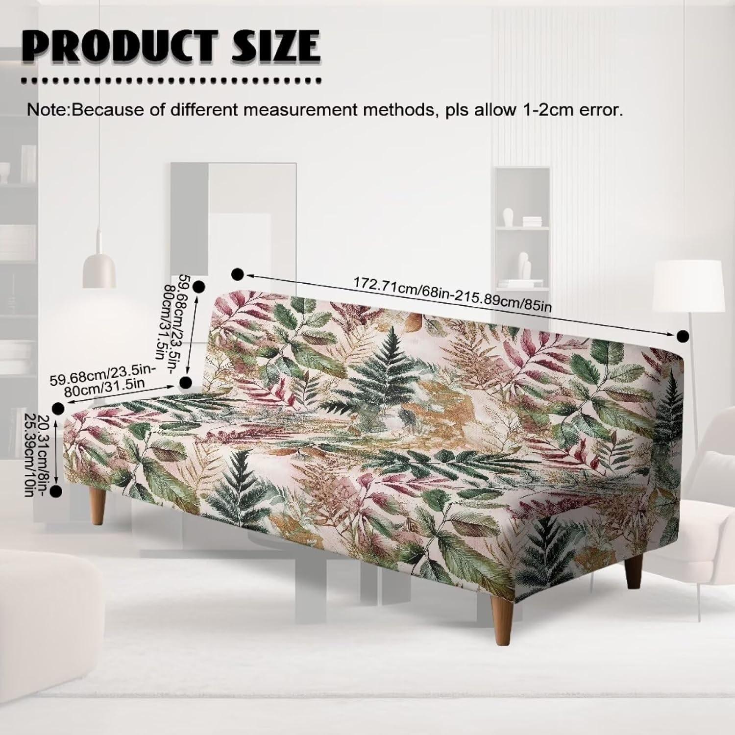 Aesthetic Leaf Futon Cover Armless Sofa Covers Waterproof Futon Covers Slipcover for Living Room Breathable Rv Jackknife Sofa Covers Gift for Holiday