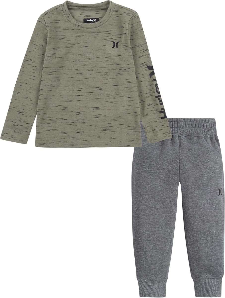 Hurley boys Long Sleeve Soft Basic Cloud Slub T-shirt and Shorts 2-piece Outfit Set