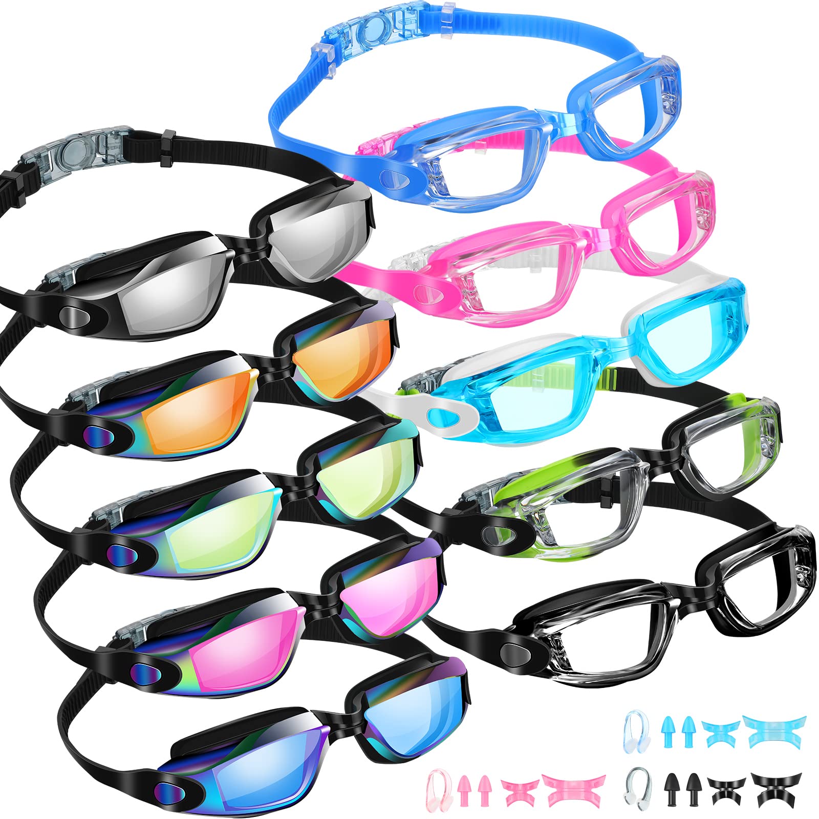 Treela 10 gafas de natación de silicona antivaho sin fugas para adultos (estilo vívido)