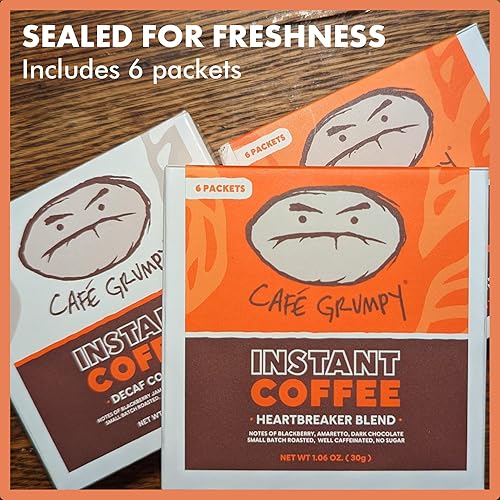 Miniatura 5 de Café Grumpy - Café instantáneo de una sola porción - Descafeinado procesado con agua suiza - Tostado medio - Sabor a granos arábica molidos frescos