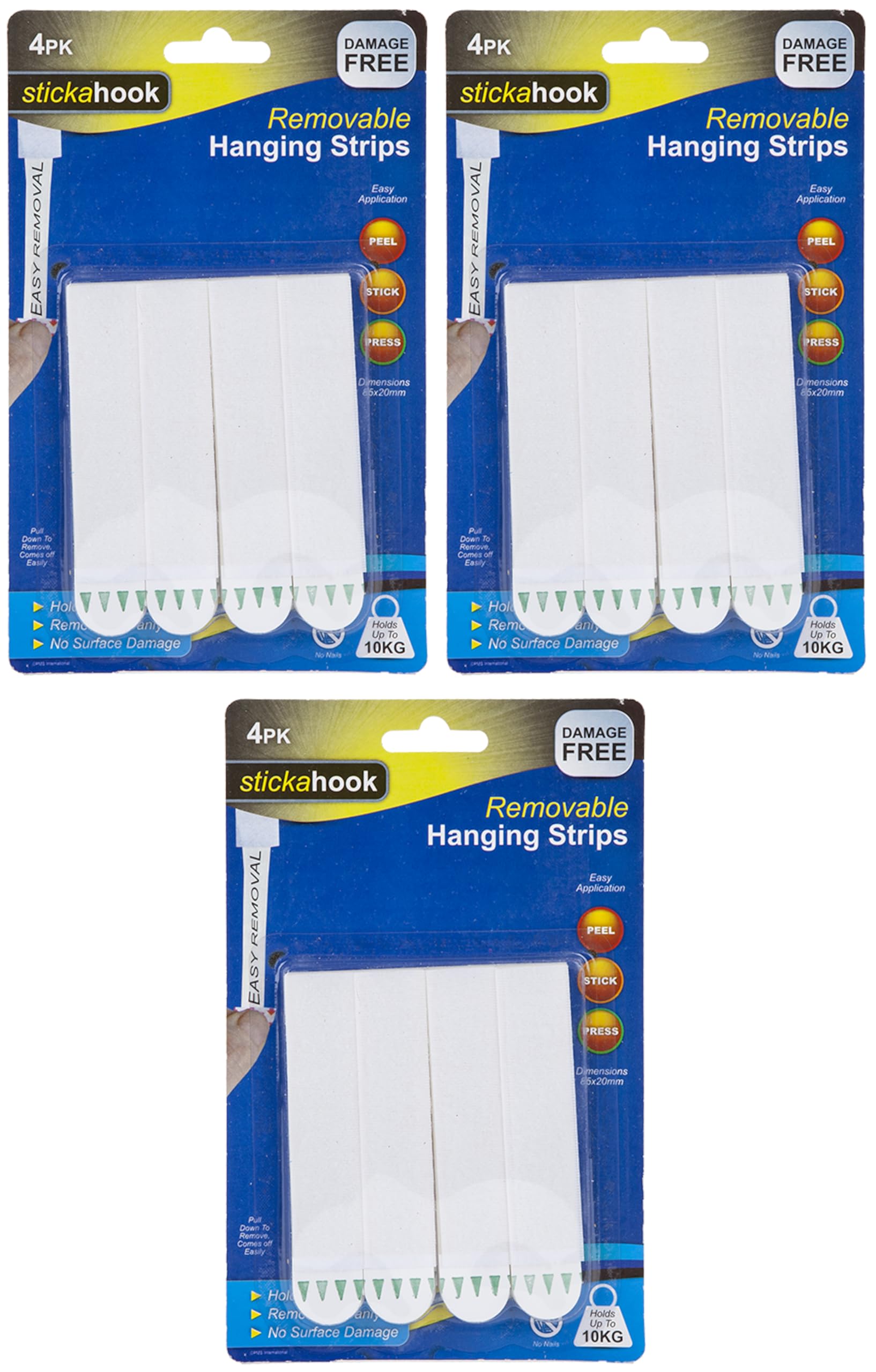 Quickdraw Strong Hanging Strips 10kg Load Capacity for Hanging Mounting Picture Photo Canvas Frames – Removable & Damage Free (3 Packs - 12 Strips)