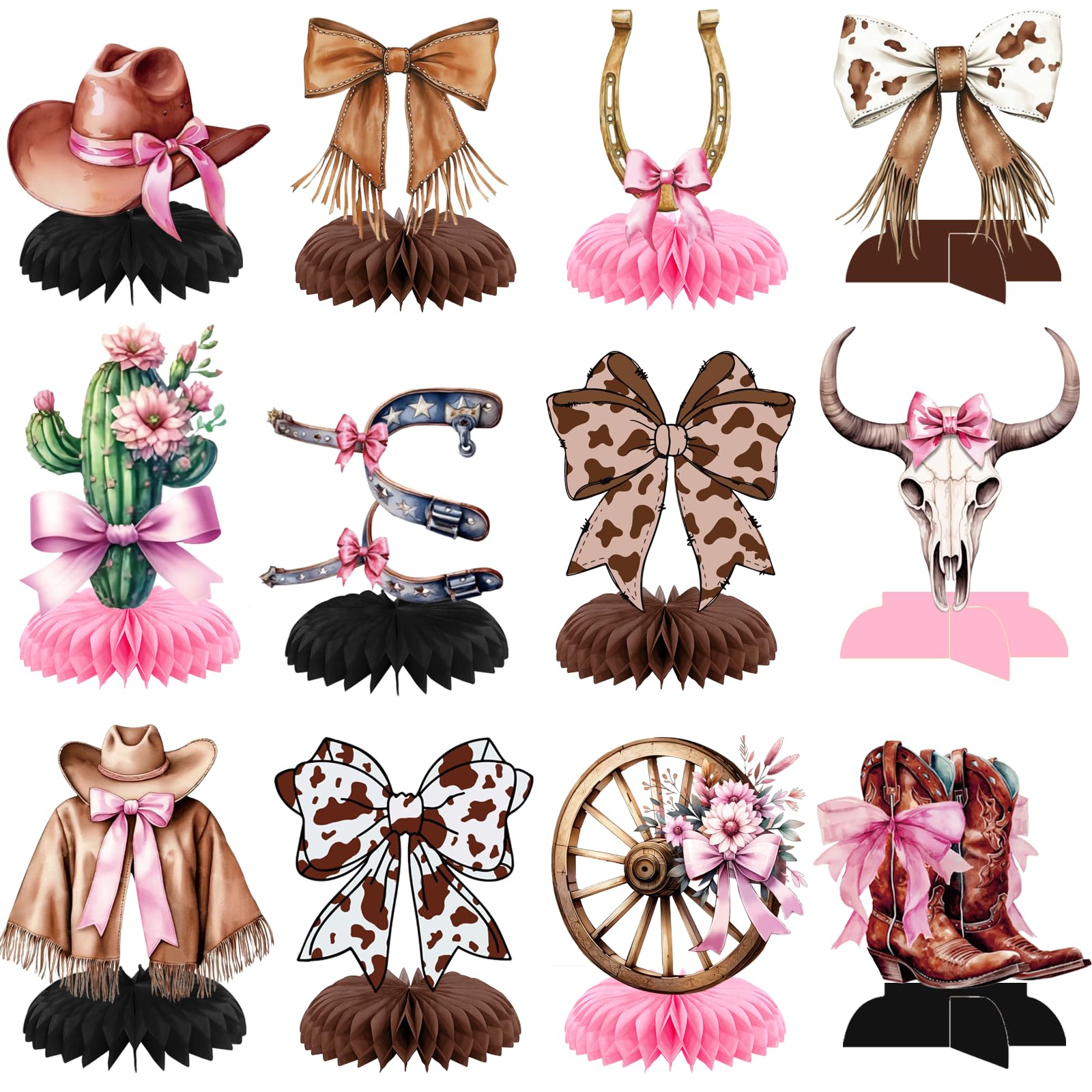 12Pcs Cowgirl Party Decorations Western Cowgirl Boot Centerpieces for Tables Pink Rodeo Theme Western Boots and Bows Party Decorations for Baby Shower