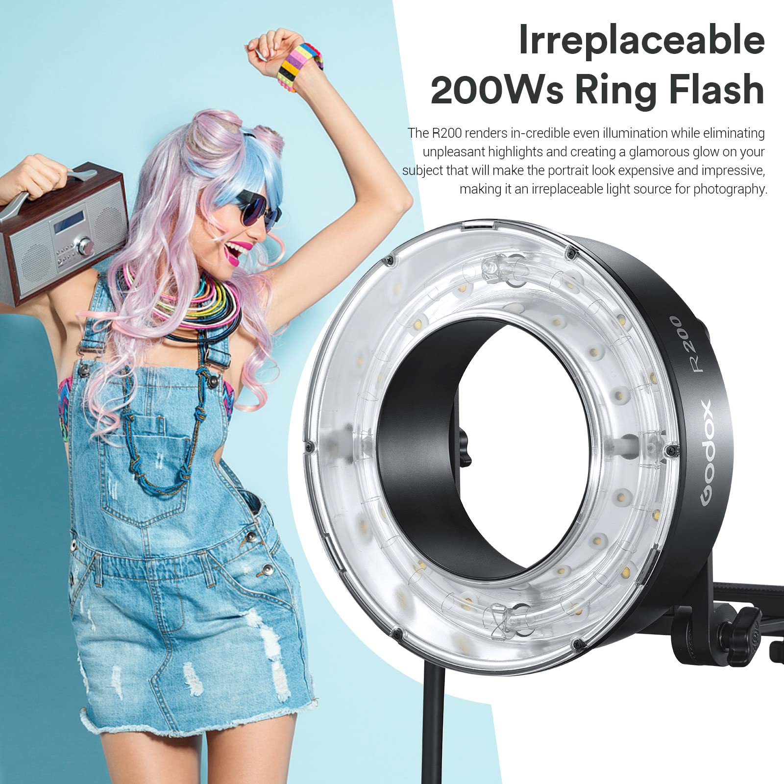 ピンク・ブルー Godox R200 Ring Flash Head and RFT25S Reflector for AD200Pro
