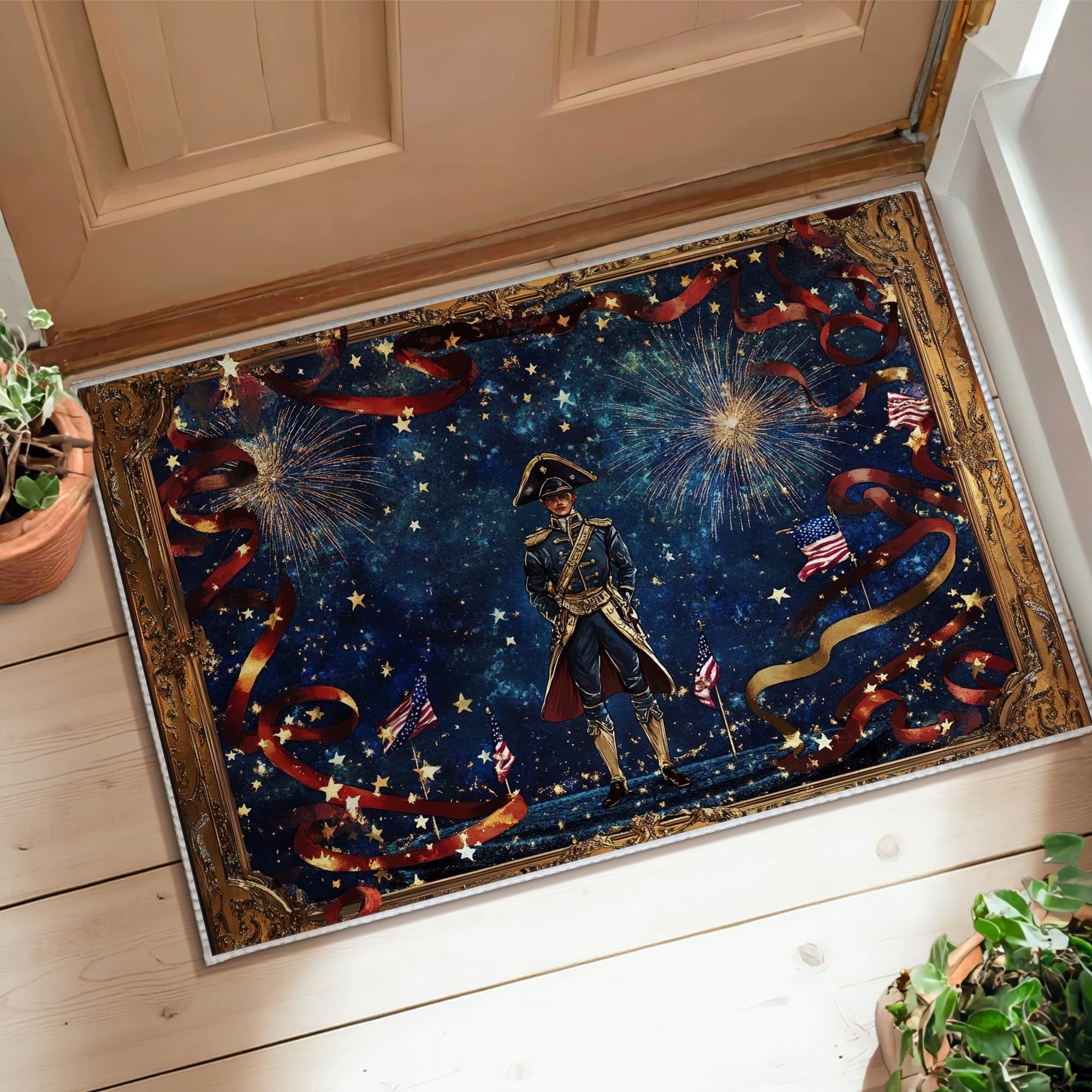 Tapis de soldat bleu et patriotique antidérapant pour entrée