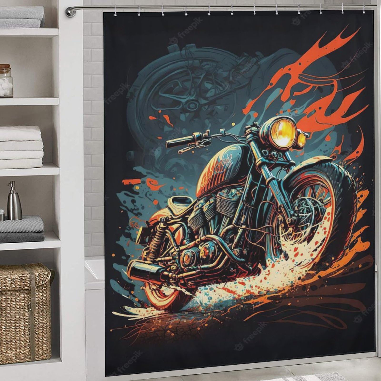 Rideau de douche moto en polyester lavable et imperméable 183x183cm avec crochets