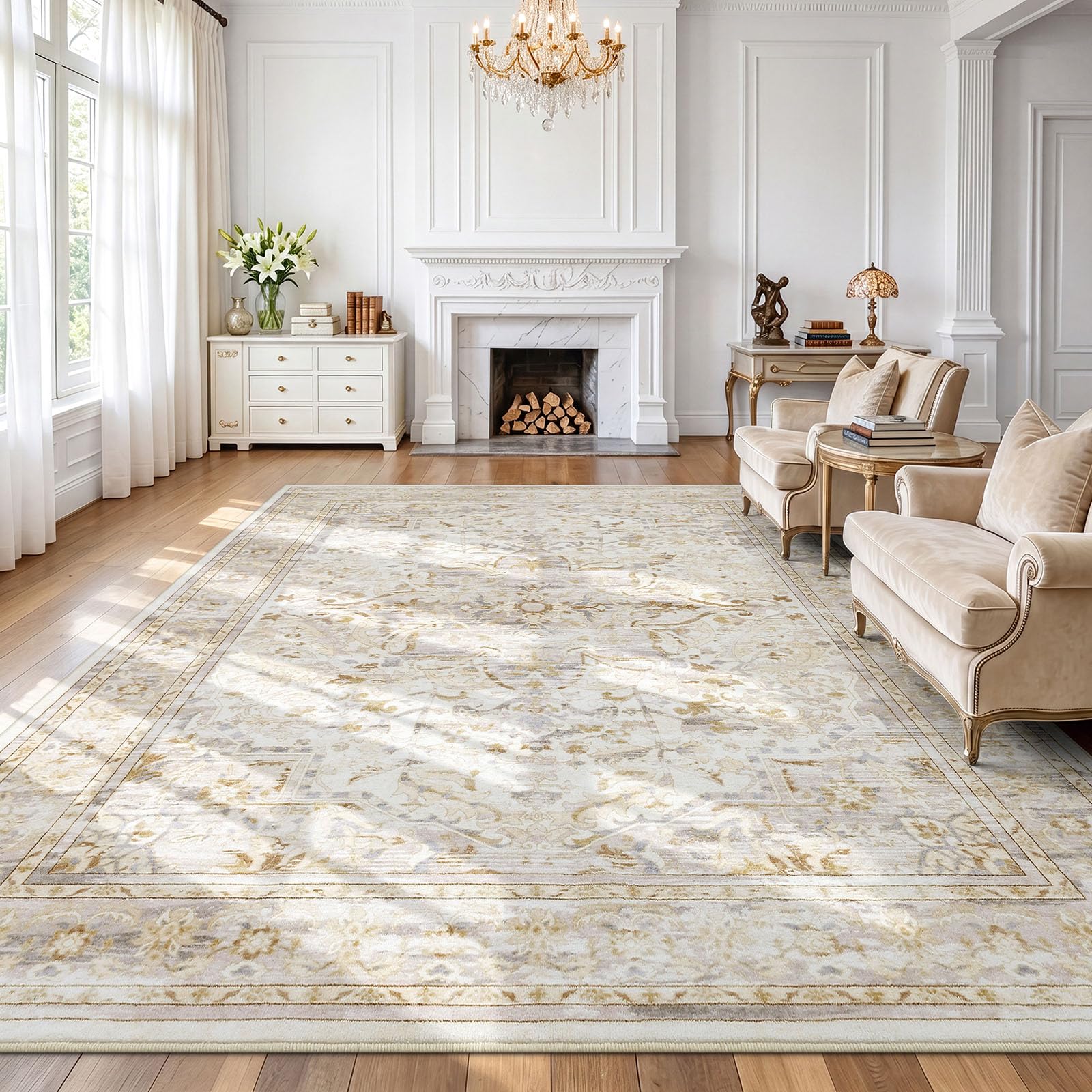smiry Vintage Area Rugs Living Room 200 x 300 cm Carpet Cream