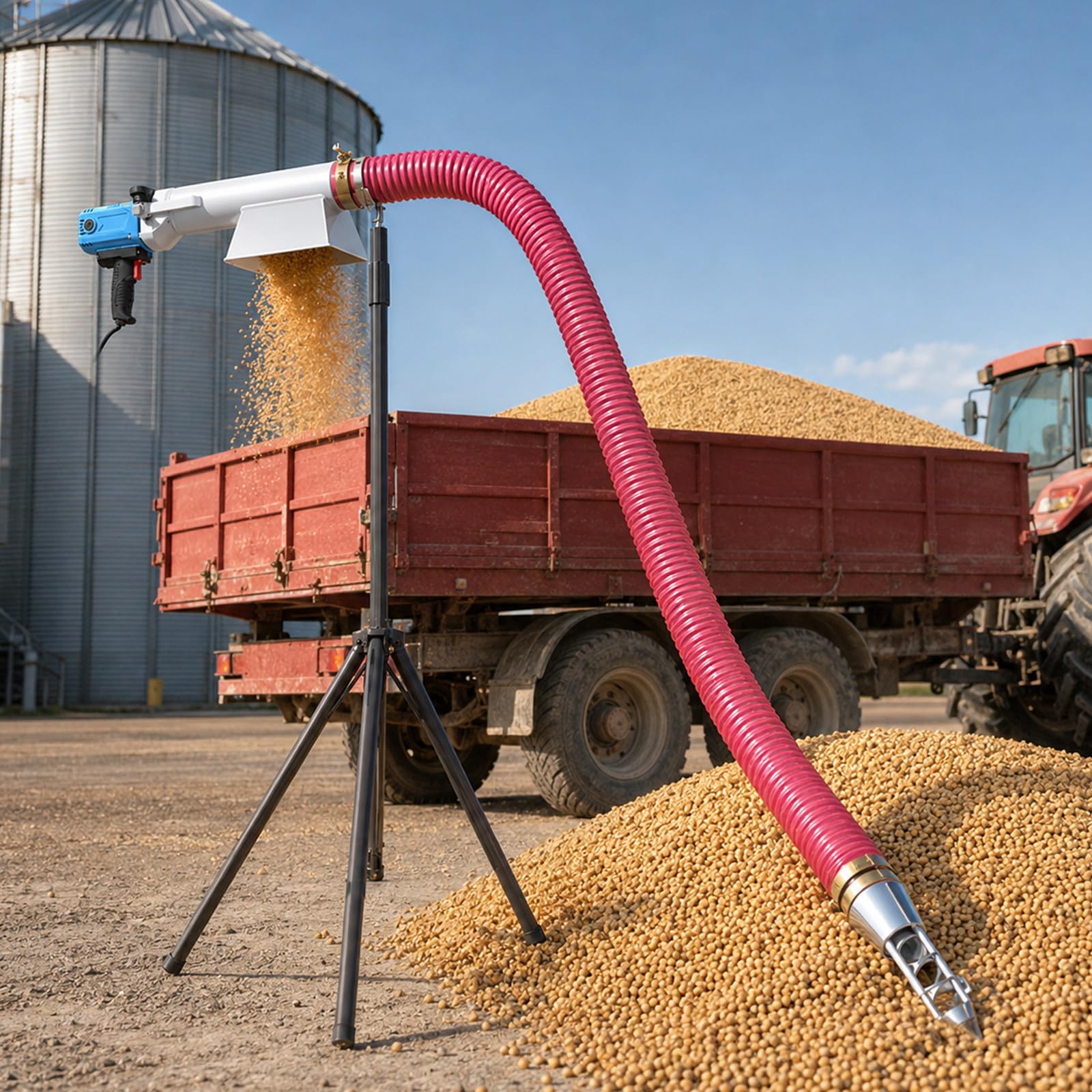 Pompa Aspirazione Cereali Portatile con Motore 2800W 5m | Coclea Flessibile Per Cereali, Mangimi, Fertilizzante, Pellet Plastici, Sabbia Asciutta E Polveri Compatibili