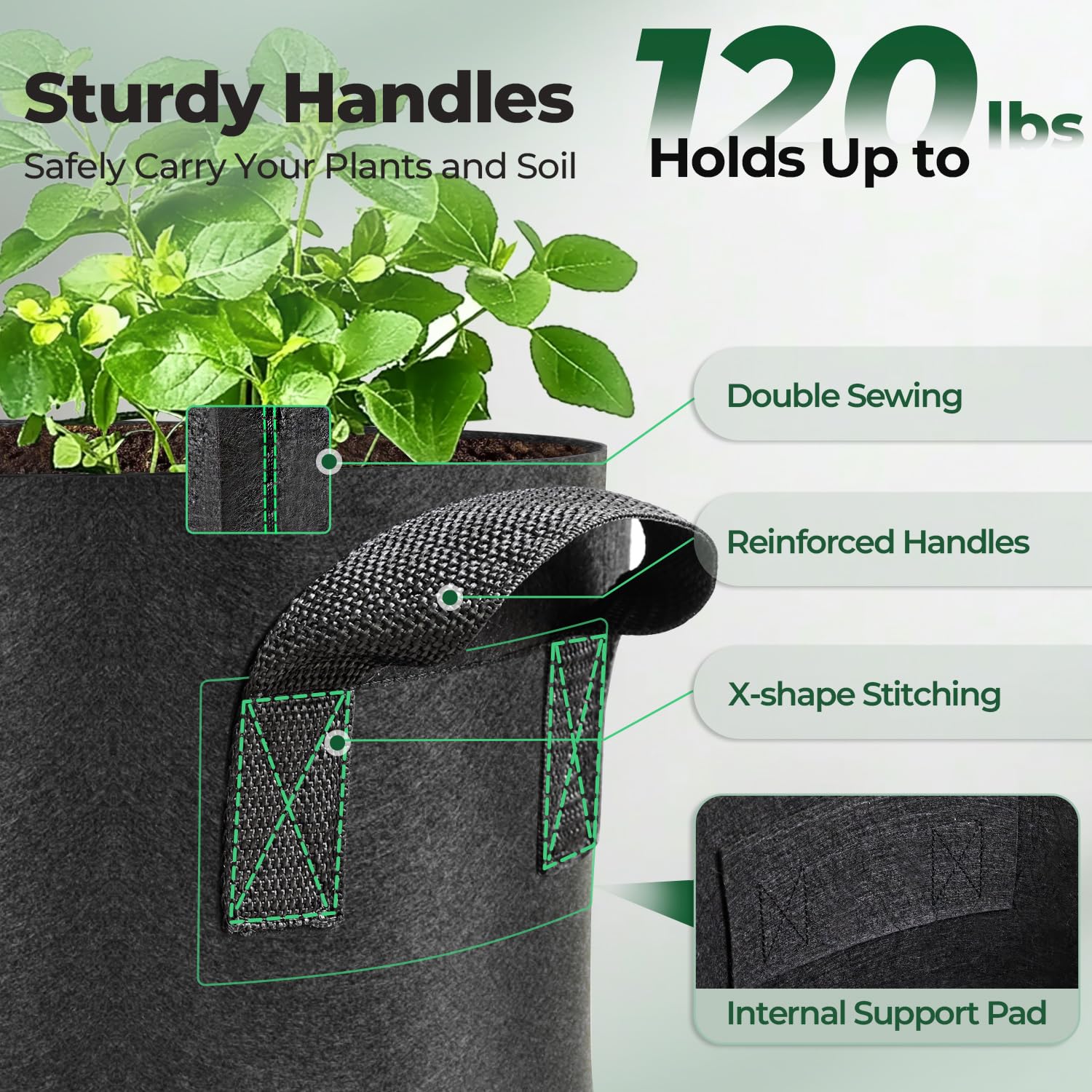 T4U Grow Bags with Handles, 10 Gallon 10 Pack Fabric Grow Bags for Vegetables, Breathable Fabric Pots for UK Gardeners Growing Tomatoes, Potatoes & Courgettes in Patios, Small Gardens or Allotments — view 4
