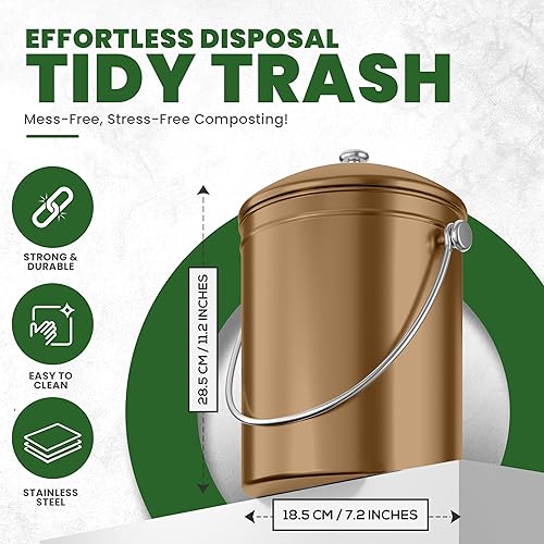 Miniatura 9 de Utopia Kitchen contenedor de acero inoxidable para preparar compost calidad premium de 13 galones - Incluye filtro de carbón