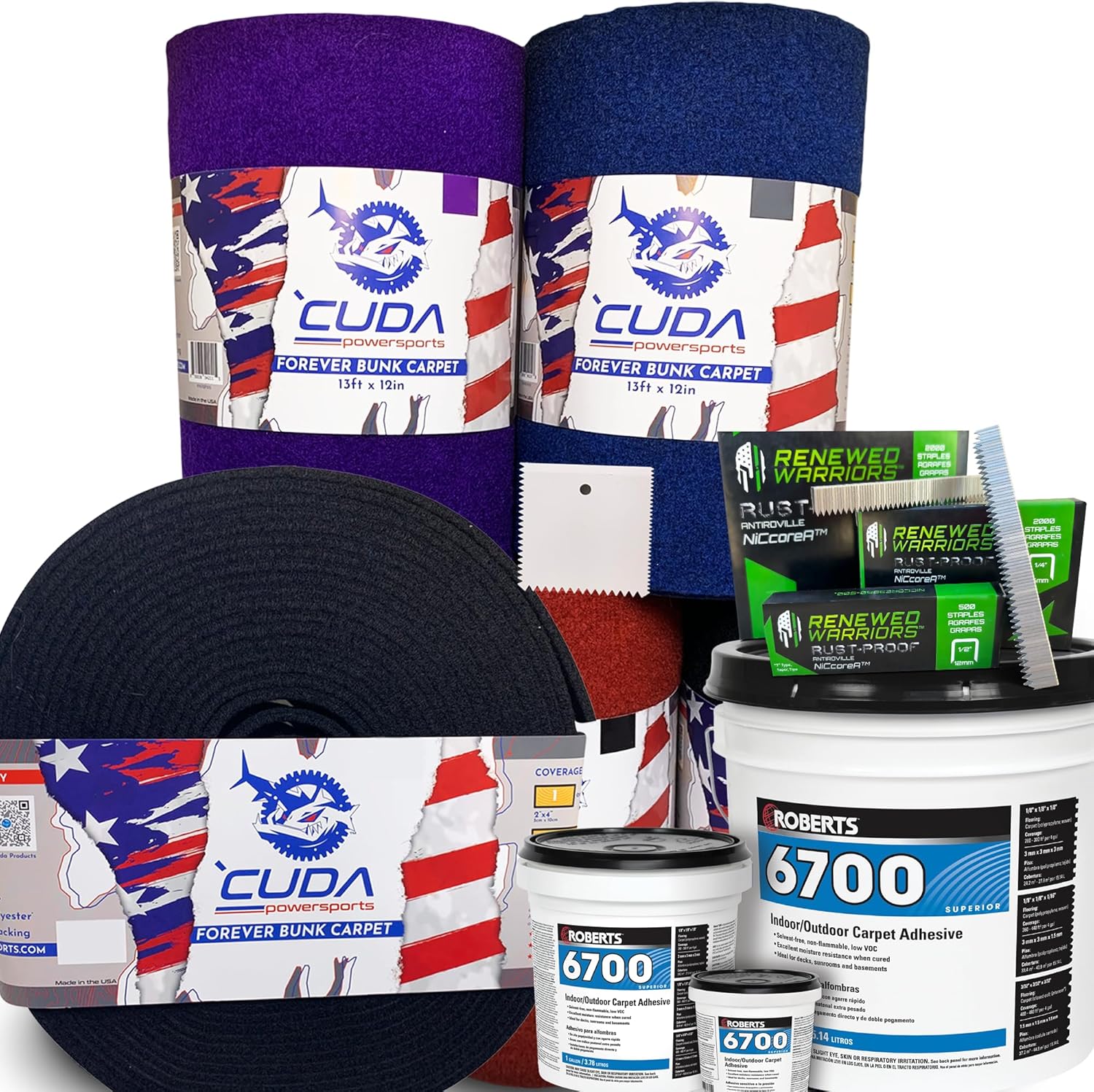 Trailer Hardware Kit-Cuda Boat Trailer Bunk Carpet 24 Inch Wide-FOREVER44-Red 24" x 25Ft-2000 Staples-Boat Trailer Accessories Waterproof Forever Kit44