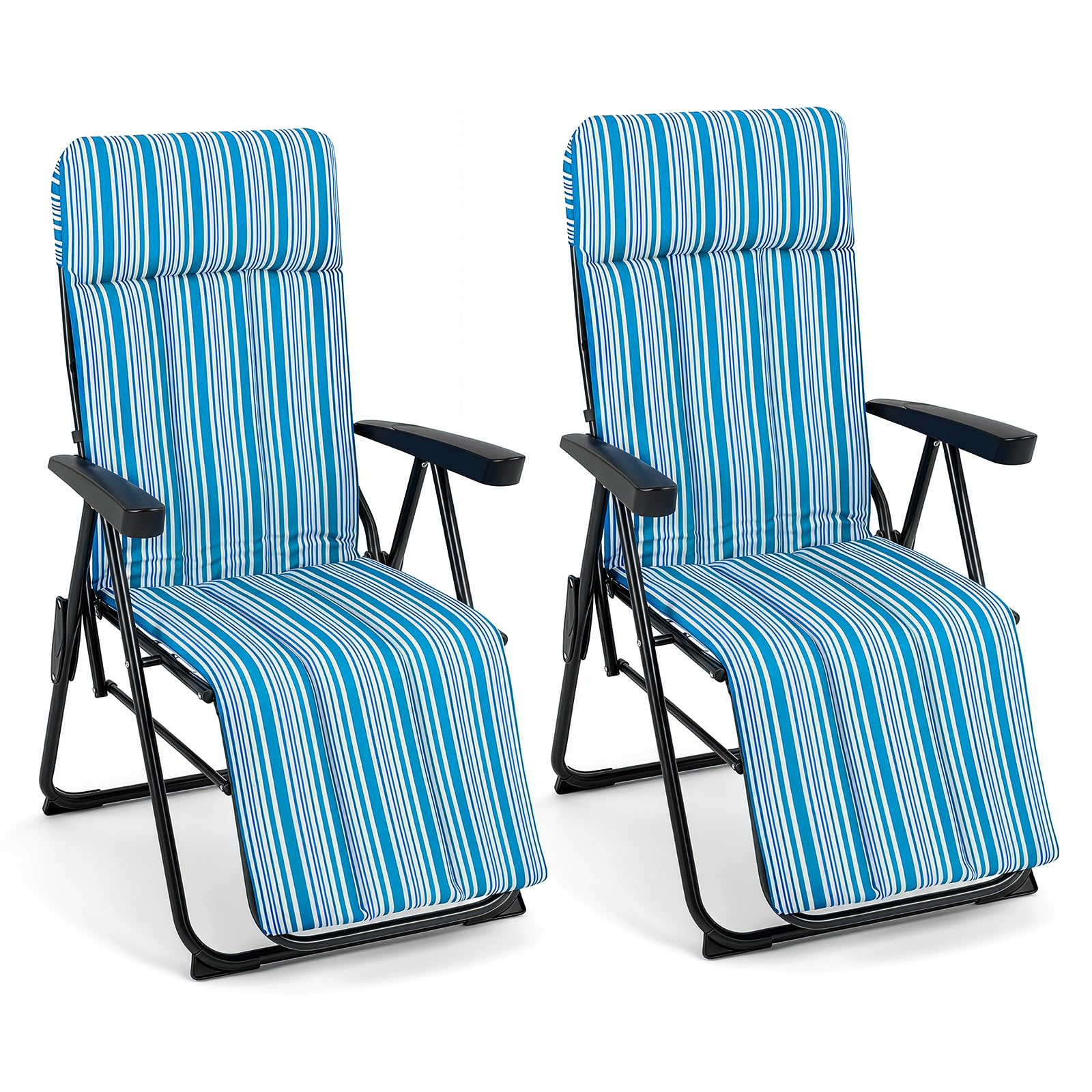 FANTASK Sonnenliege, Gartenliege mit Kissen, Armlehnen, klappbar, Relaxliege bis 150 kg, Sonnenliege klappbar für Balkon, Garten