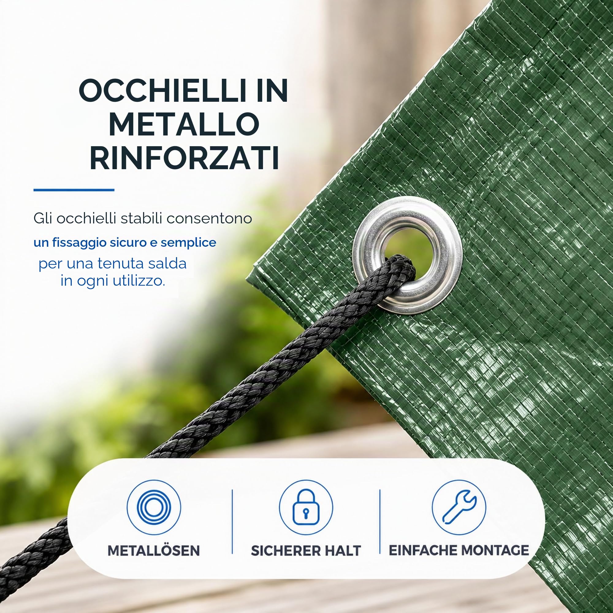 Telone impermeabile, 6 x 10 m, 150 g/m², verde, con occhielli, per tenda da sole, telone per rimorchio da cantiere
