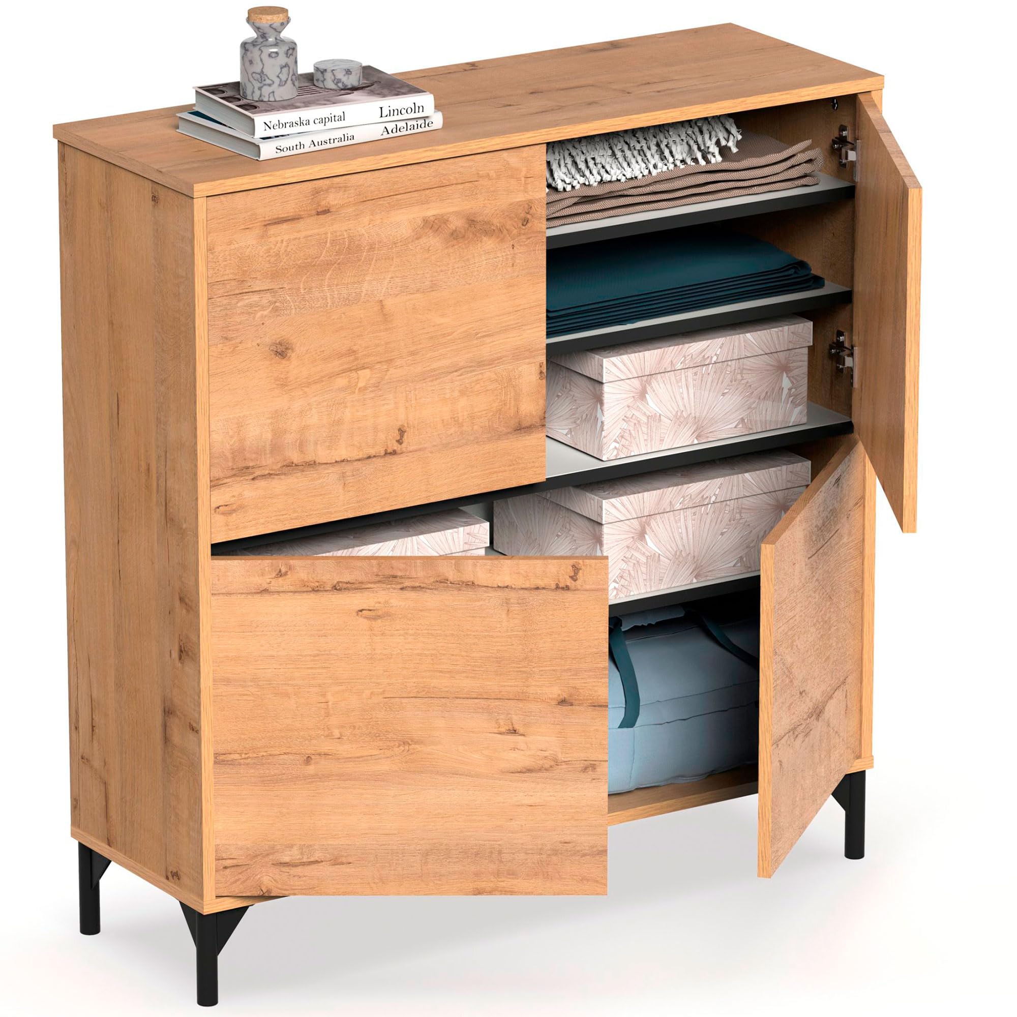briebe Zapatero Entrada Recibidor, Mueble Auxiliar de Madera para Zapatos, 4 Puertas, 101x96,5x33 cm (Alto x Ancho x Profundo) 20 Pares Aproximadamente, Harmony Roble Gold