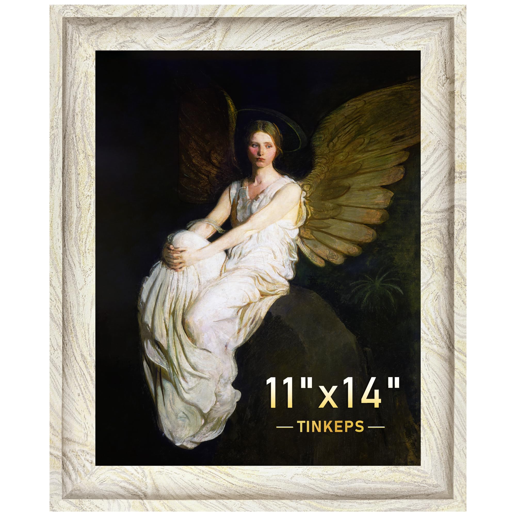 11x14 Picture Frame in White, Brown, and Gold Mixed Texture. Modern Art Style Curved Wide Edges, Engineered Wood Photo Frame 11 x 14 inches for Table or Wall Decor.