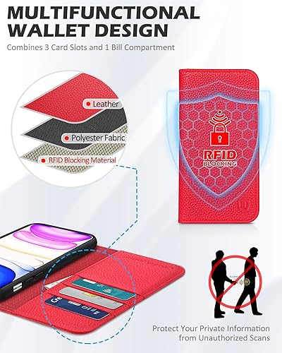 Miniatura 3 de SHIELDON Funda tipo cartera para iPhone 11, de piel auténtica, plegable, con función atril, bloqueo RFID, ranuras para tarjetas de crédito, funda