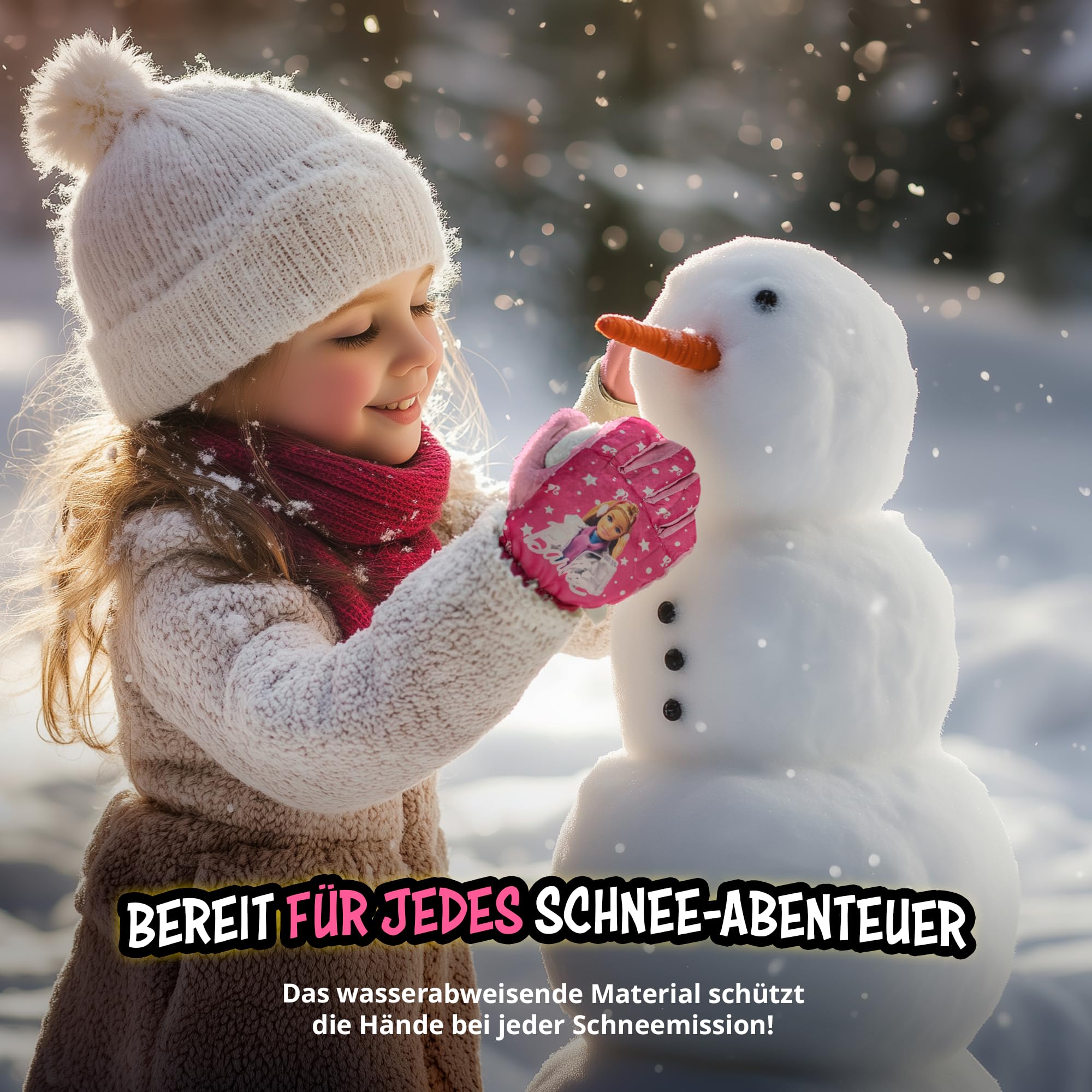 United Labels Barbie - Guantes de esquí infantiles para niña, guantes de invierno impermeables y resistentes al viento, guantes de nieve, guantes cálidos para snowboard y esquí rosa