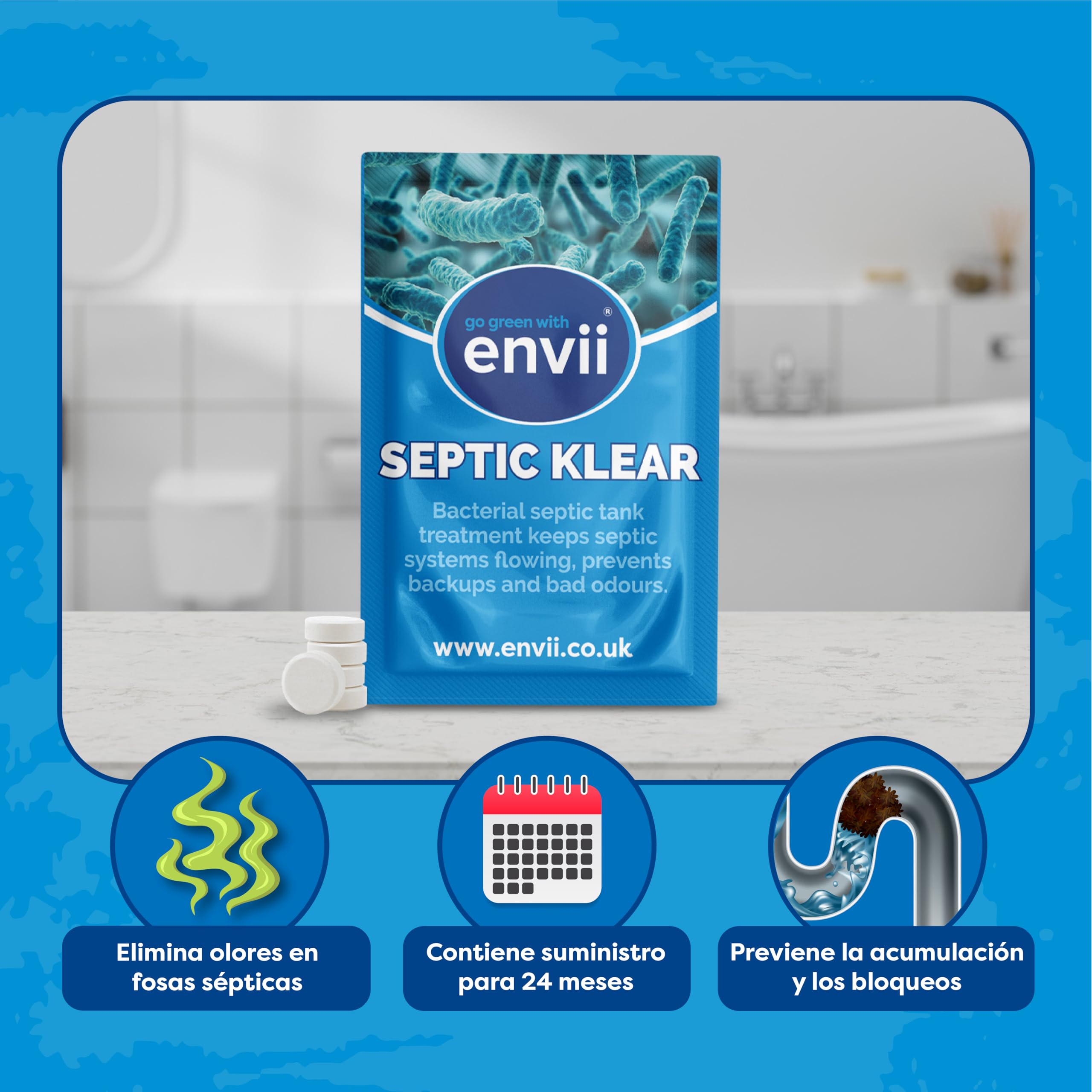 envii Septic Klear – Pastillas Fosa Septica 24 Meses Tratamiento Bacterias Fosa Séptica - Seguro y Natural Activador Biologico Eliminardo Olor