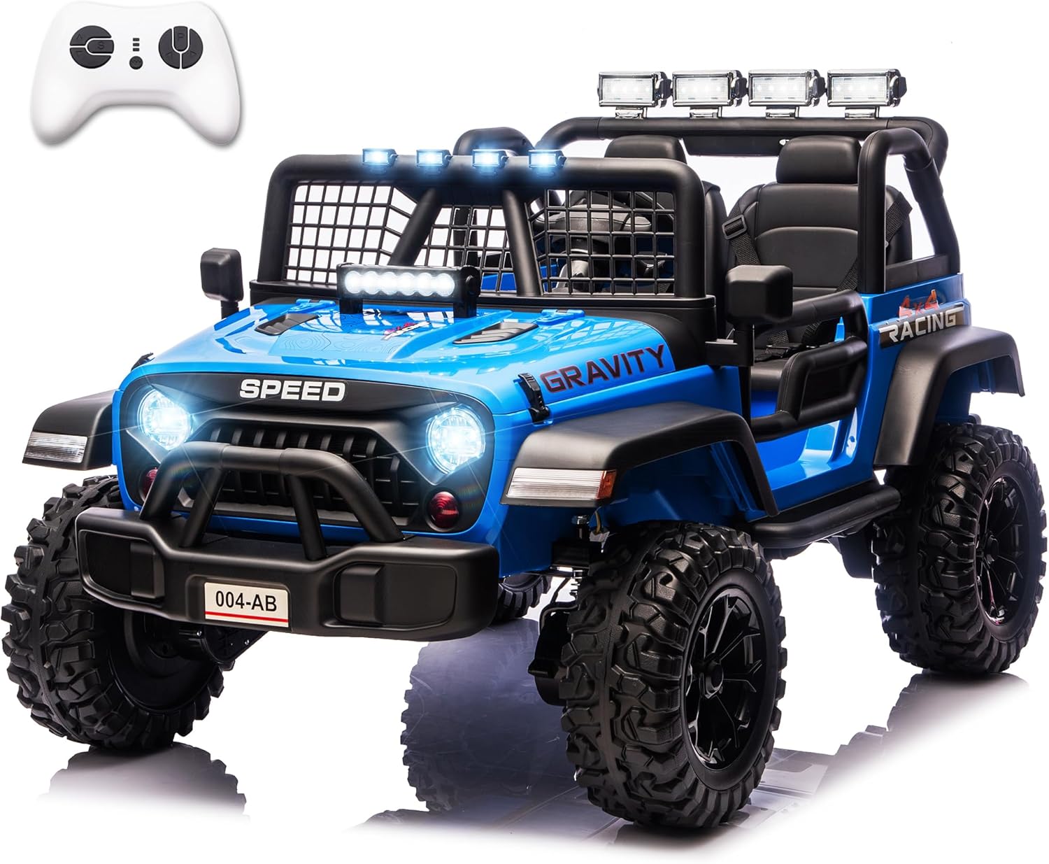 Sopbost 24V 7Ah 2 Seater Ride On Truck Ride On Toy for Big Kids Ride On Car with Remote Control Off-Road Electric Car with Shock Absorber, LED Lights, Bluetooth Music Player, EVA Tires, Blue