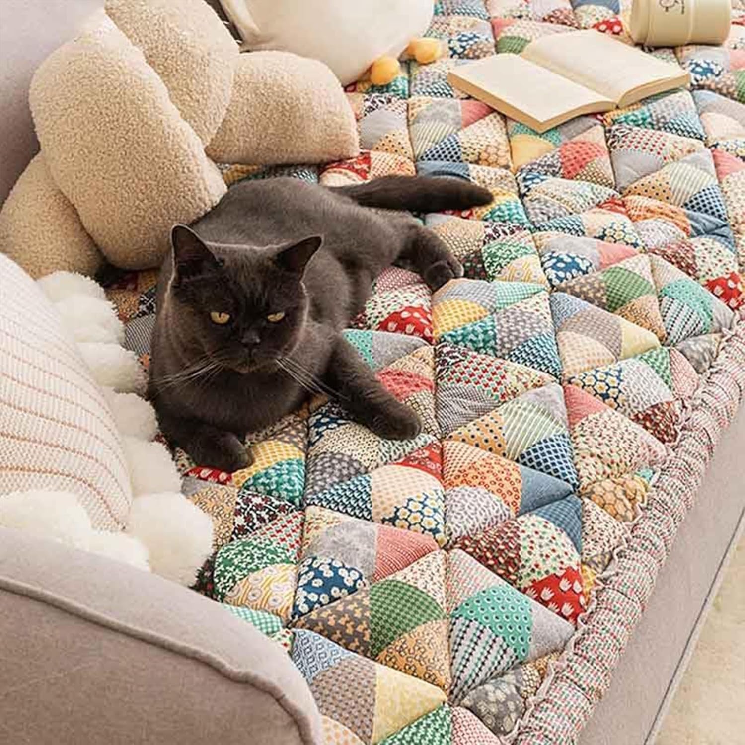 Couch Cotton Quilted Non-Slip Couch Covers Sofa Slipcover Cotton Protective Couch Cover Bay Window Cushion Seat