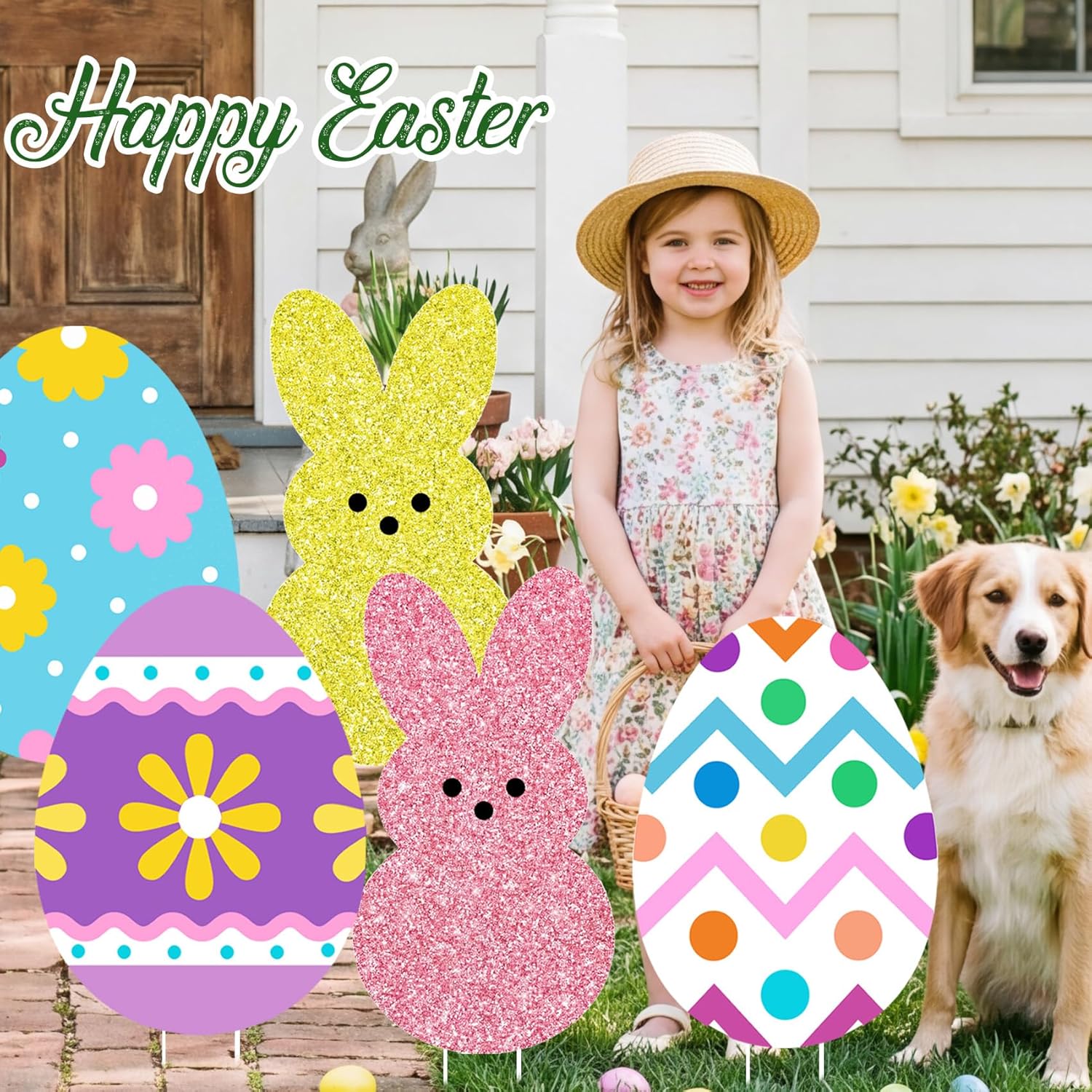 6PCS Large 24in Easter Egg Bunny Yard Signs Set of 6 Plastic Outdoor Lawn Decorations with Stakes Colorful Spring Yard Stake Signs Decor prop for Front Yard Garden Path Porch Easter Party Decor