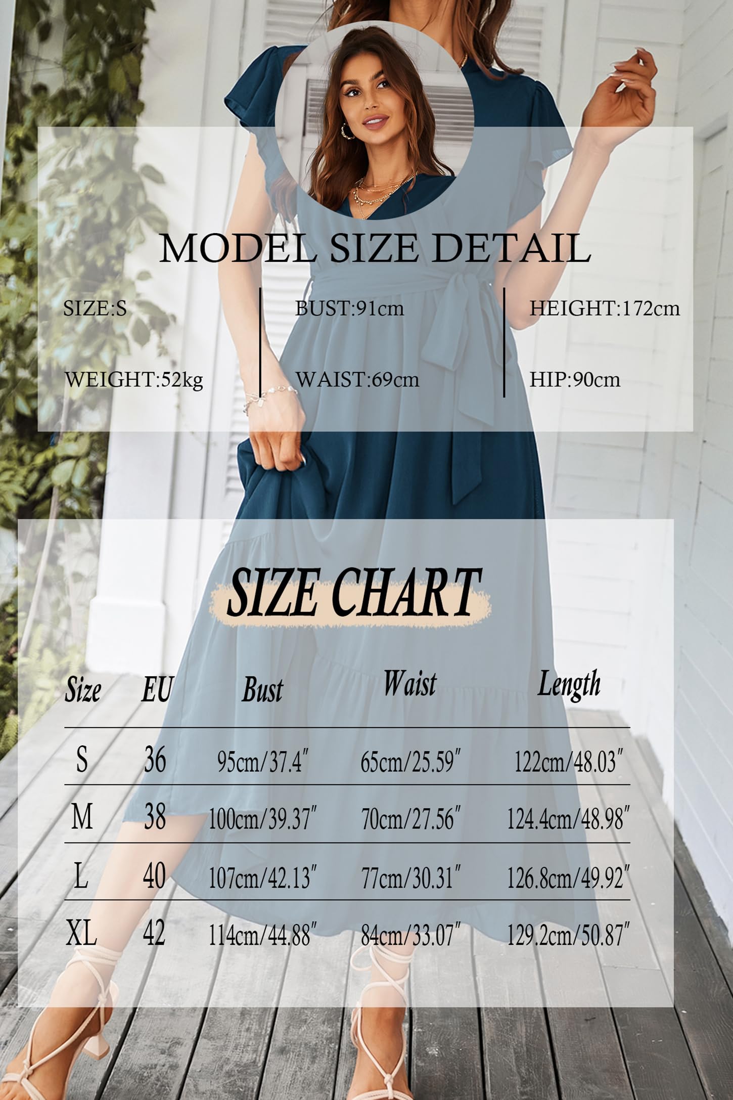 Awemeal Kleid Damen Sommer Elegant V-Ausschnitt Kurzarm Lang Sommerkleid Boho Blumenkleid mit Gürtel Rüschen Saum Wickelkleid Strandkleid A Linie Fließend Maxikleid