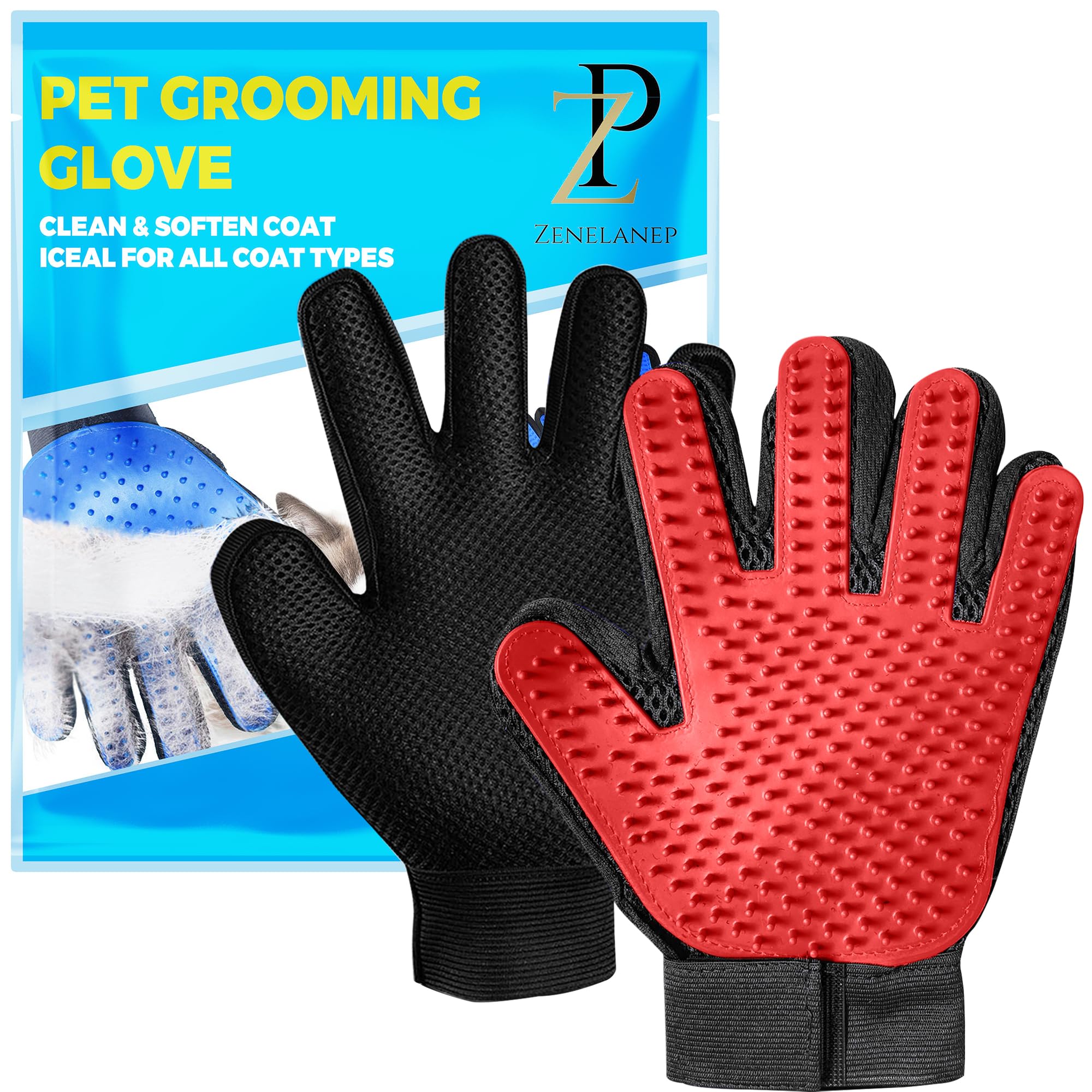 ZENELANEP Upgrade Pet Grooming Gloves, Grooming Gloves for Dogs, Cats, Rabbits & Horses with Long and Short Hair, Efficient Pets Hair Remover Mittens - 1 Pair (Red) โ image 1