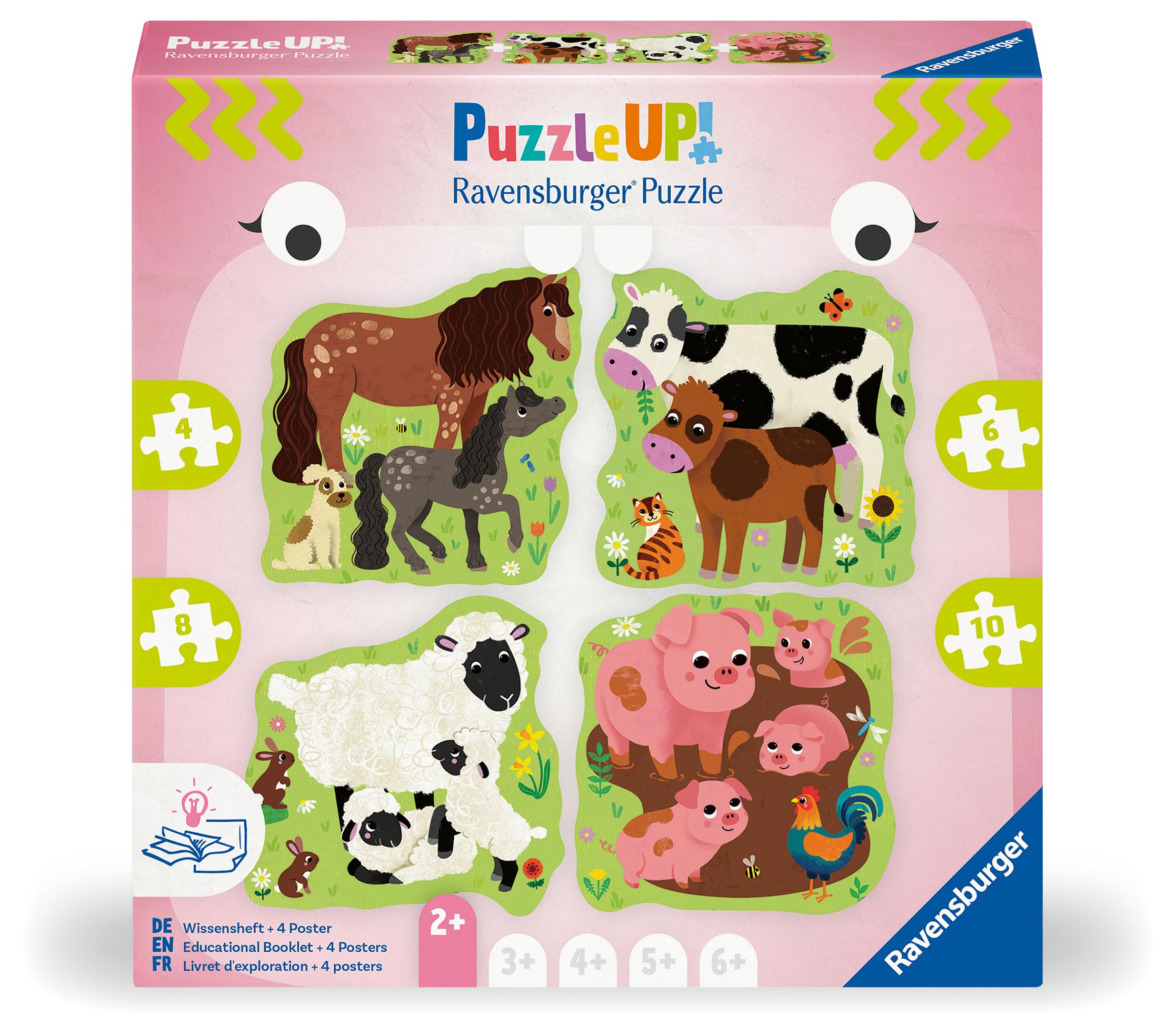 Ravensburger Puzzle Up Farm Animals - Jigsaws for Kids Age 2 Years (24 Months) - Educational Toddler Toys - 4, 6, 8, 10 Pieces