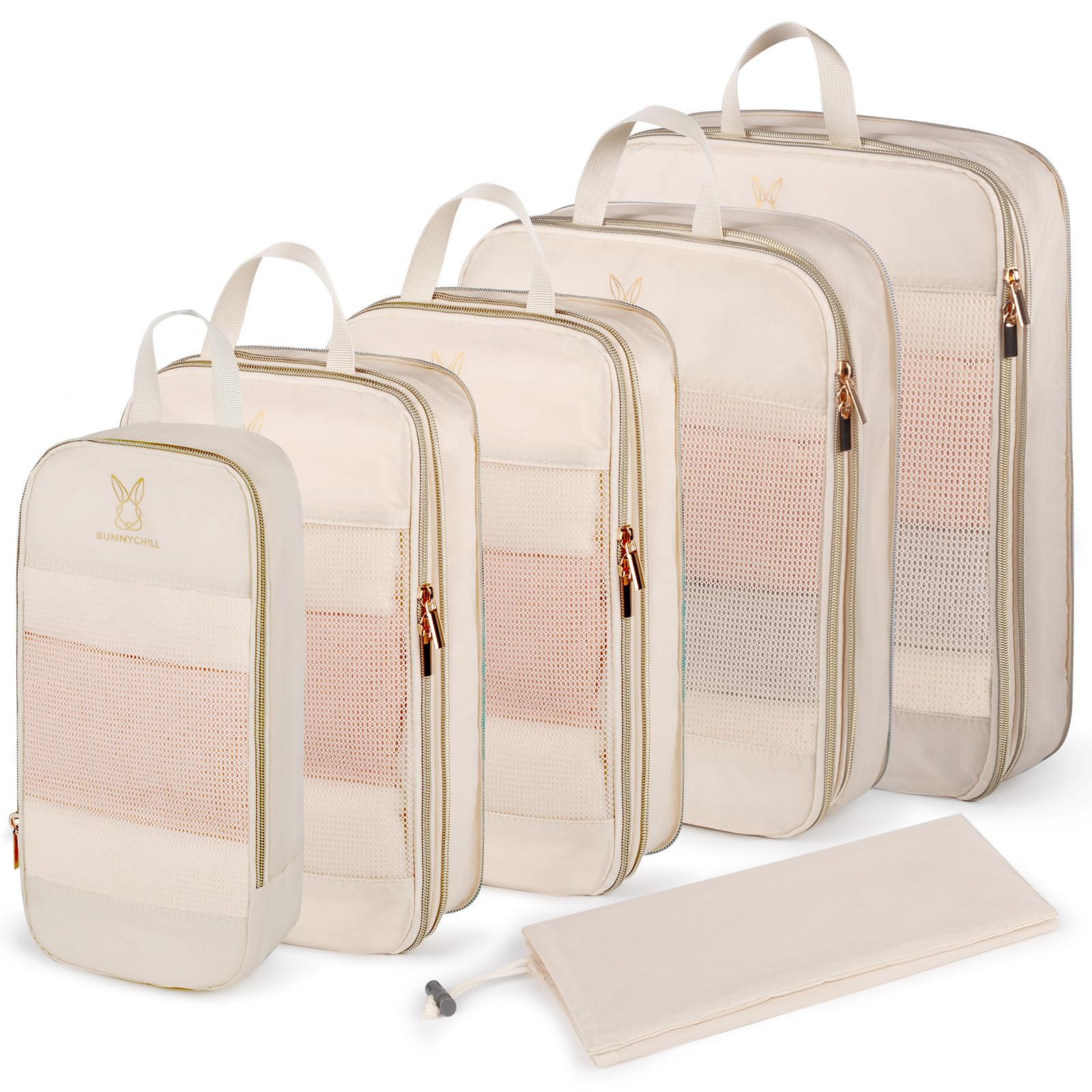 BunnychillExpandable Compression Packing Cubes for Suitcases,6 Set Lightweight Compressible Travel Packing Organizer for Carry on Suitcase,Organizer Bags Set as Travel Essentials for Women