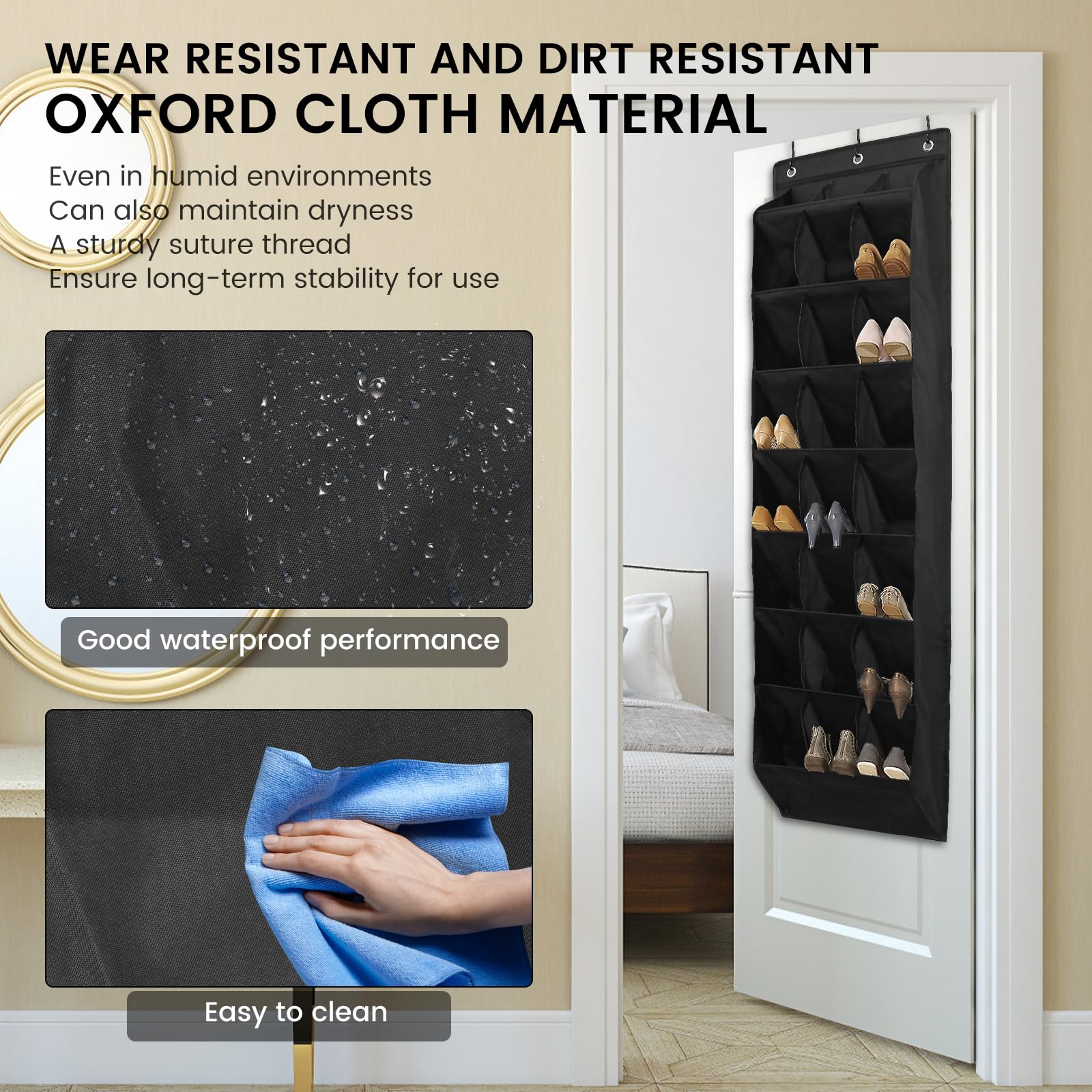 US Over the Door Shoe Organizer Oxford Cloth Over the Door Shoe Rack 24 Compartments Hanging Door Shoe Rack Foldable Hanging Shoe Organizer Over the Door Shoe Storage for Shoes Sneaker(black)