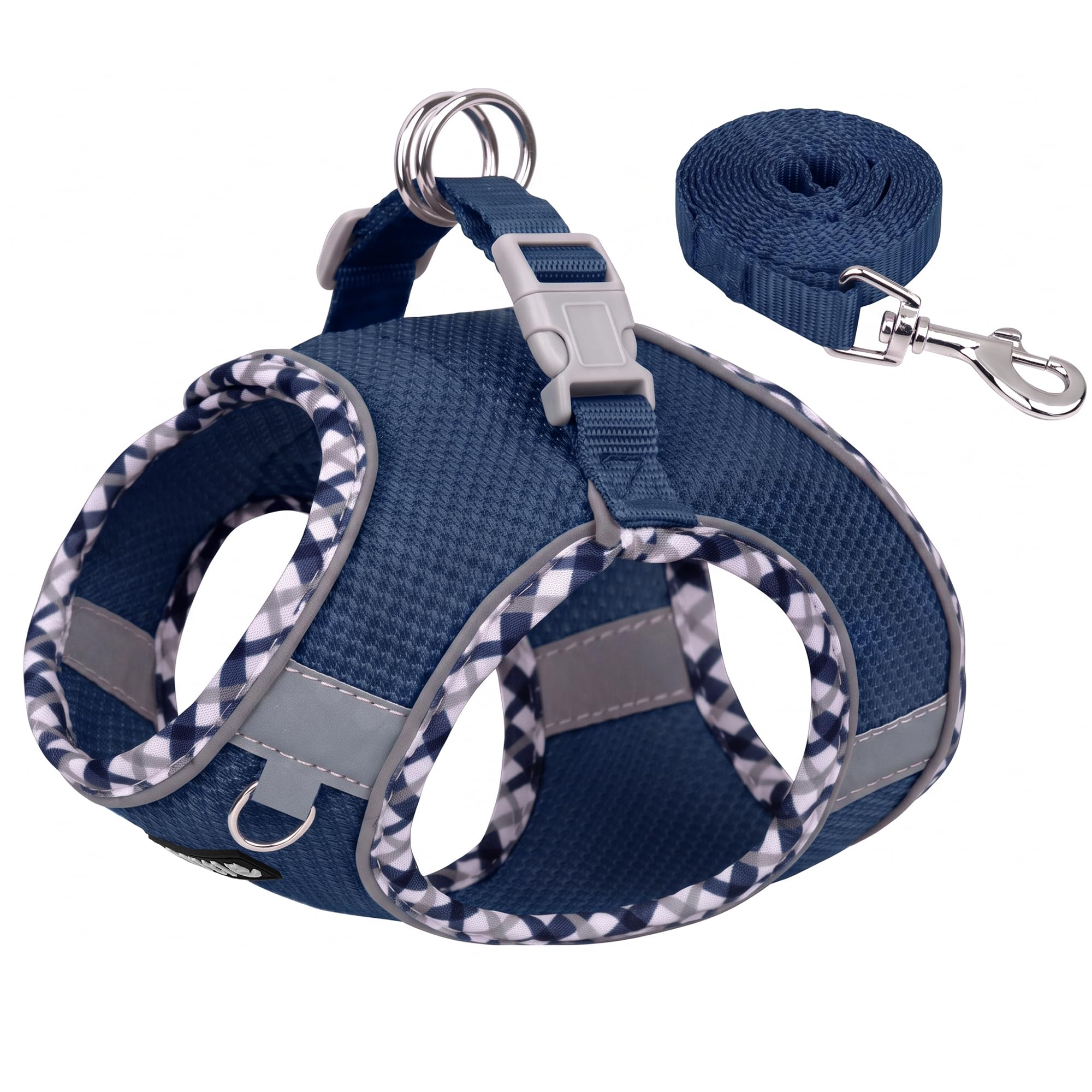 AIITLE Dog Harness and Leash Set with Breathable Mesh, Navy-Blue M