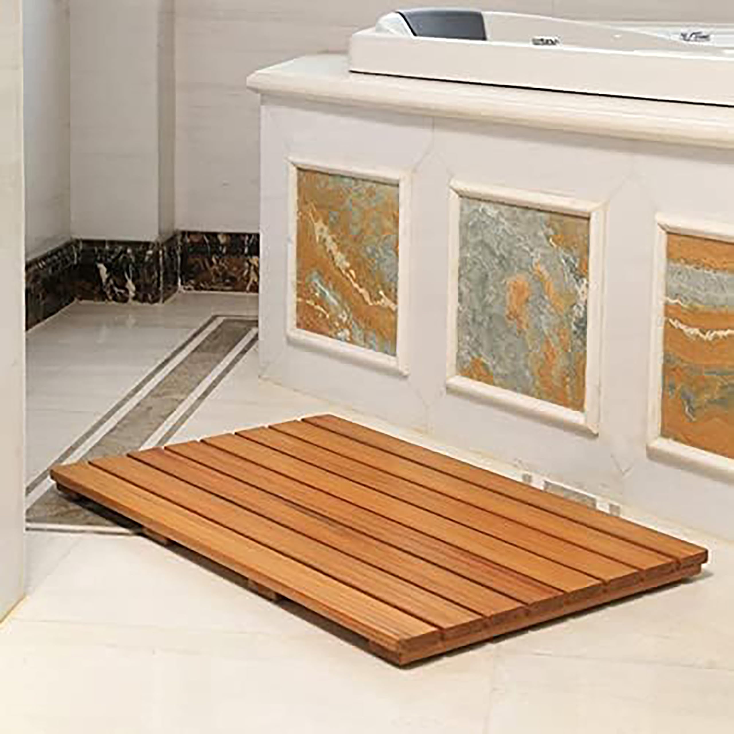 Promosyonca Bambu Banyo Paspası, Doğal Ahşap, Kaymaz Tasarım, Su Geçirmez Yüzey, Yuvarlatılmış Köşeler, 40x60 cm