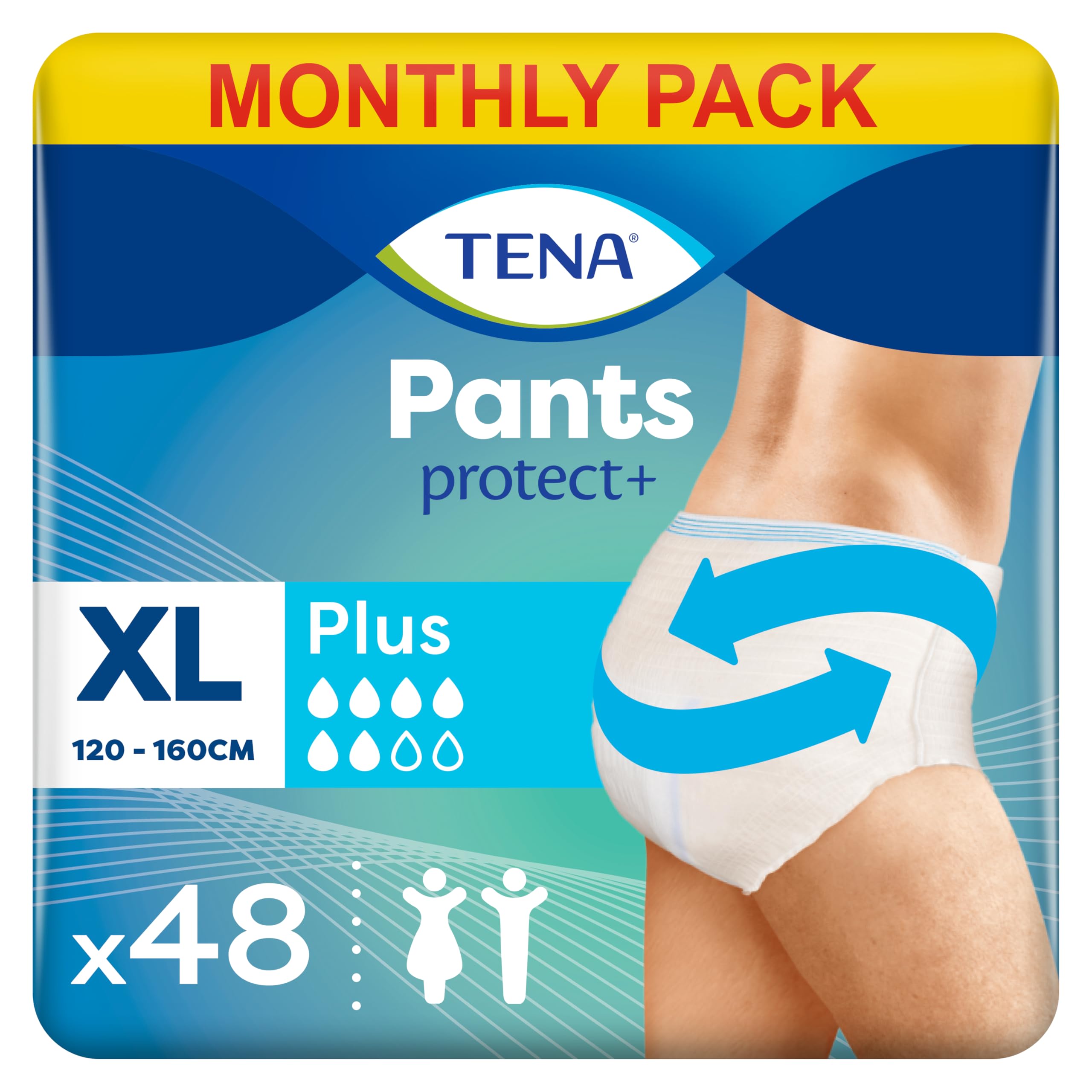 TENAPants Plus, 48 pairs, Unisex Incontinence Pants (4 x 12 packs) for Women and Men with Heavy Bladder Weakness, Designed for Everyday Life with Triple Protection and Dual Absorption Zones, Size XLThe Forest Stewardship Council
