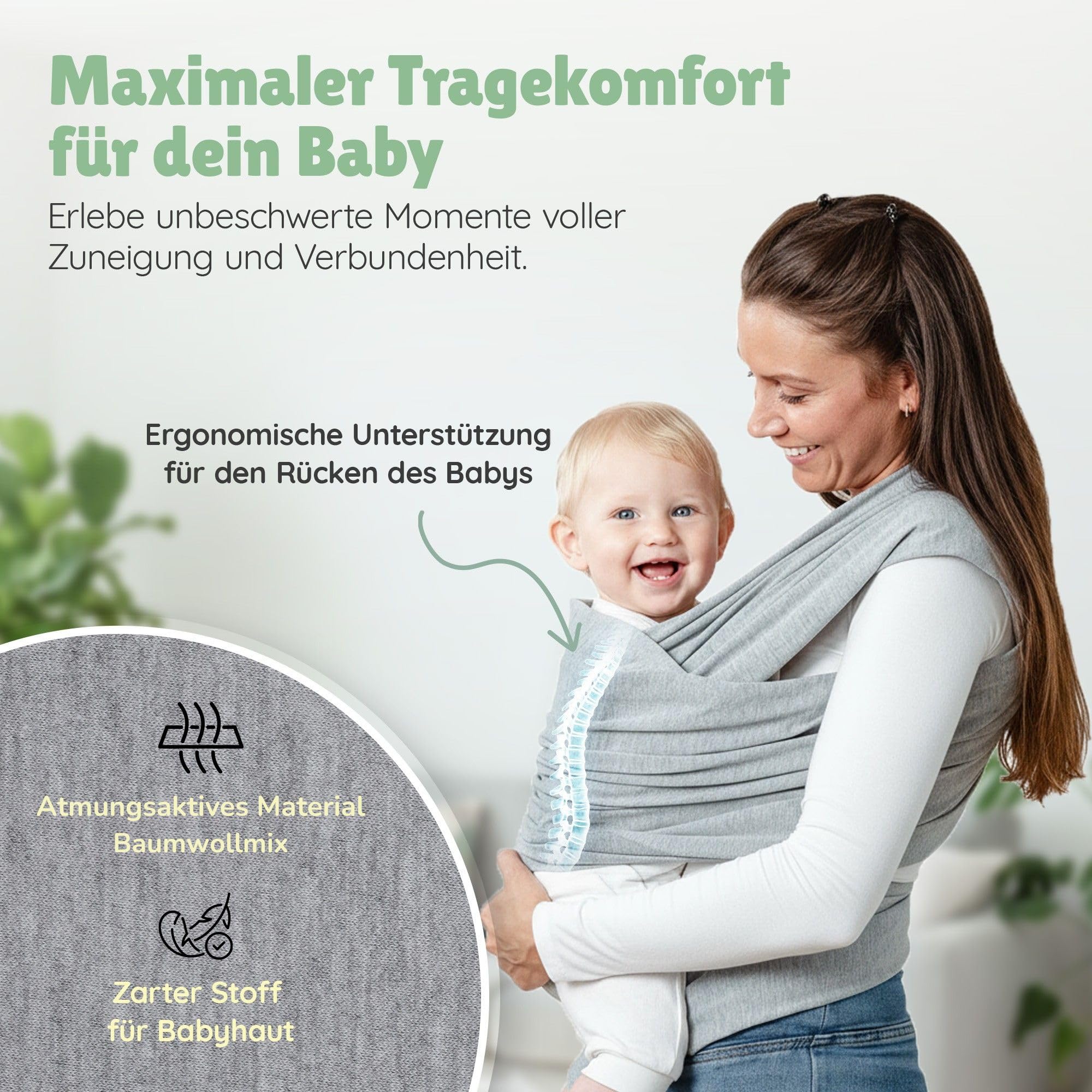 Tragetuch Neugeborene - Elastisches Baby Trage-Tuch ab Geburt, Atmungsaktive & ergonomische Koala-Babytrage aus einem Baumwollmix - Ergo-Babytragetuch mit Anleitung für sicheren Halt & Nähe