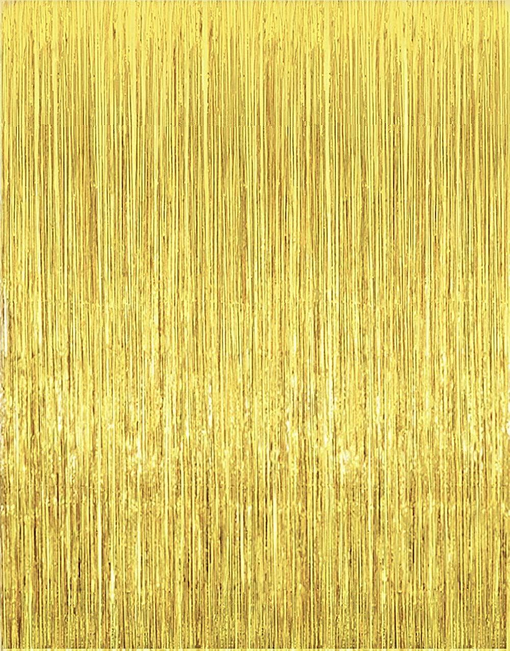 2 Pcs 3.2ft x 8.2ft Shiny Gold Metallic Tinsel Foil Fringe Curtains Photo Booth Backdrop for Birthday Wedding Holiday Celebration Bachelorette Party Decorations