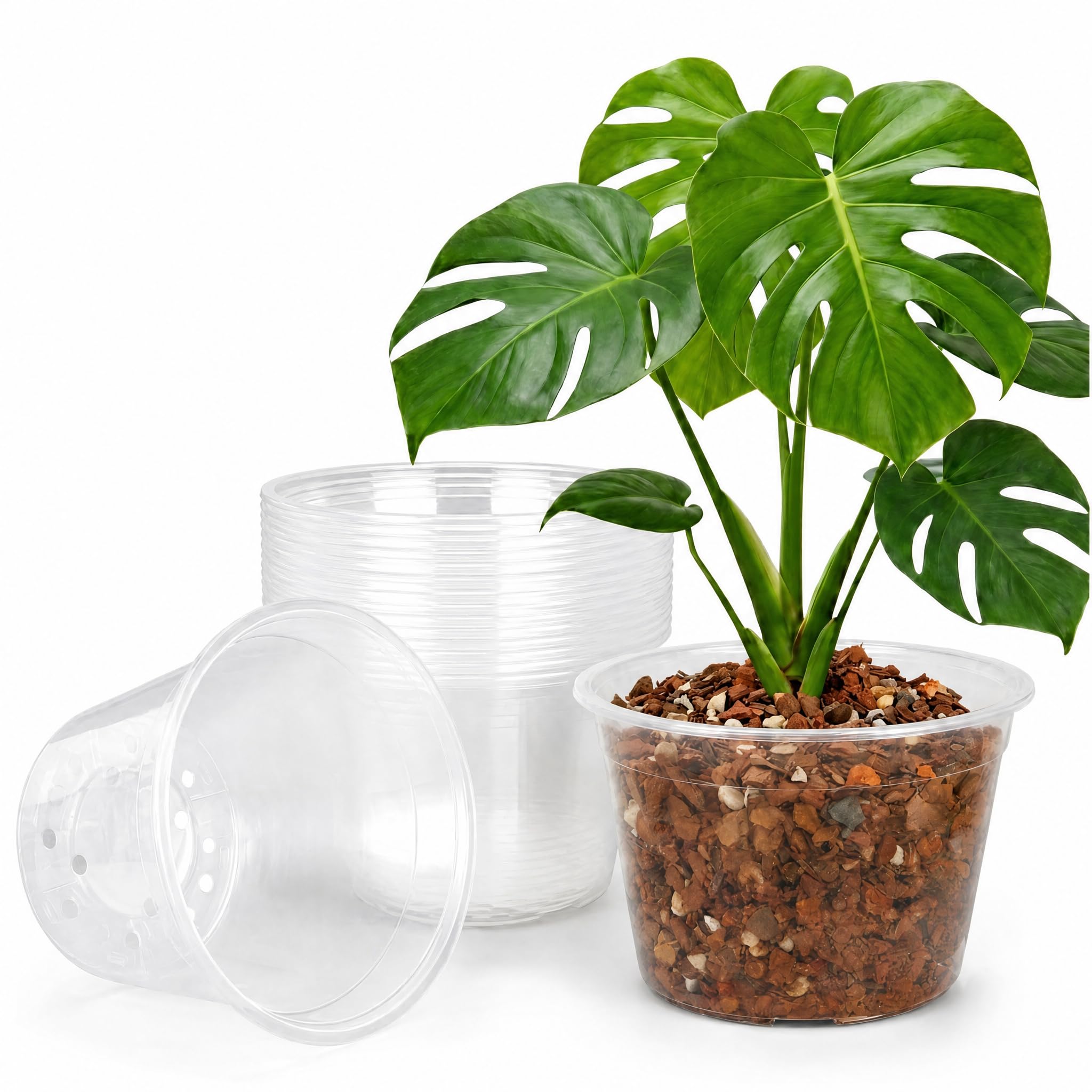 Macetas transparentes de 1 galón con drenaje, paquete de 15 macetas de plástico para plántulas, flores, suculentas, esquejes, trasplante, jardinería interior y exterior (1 galón/7 pulgadas)